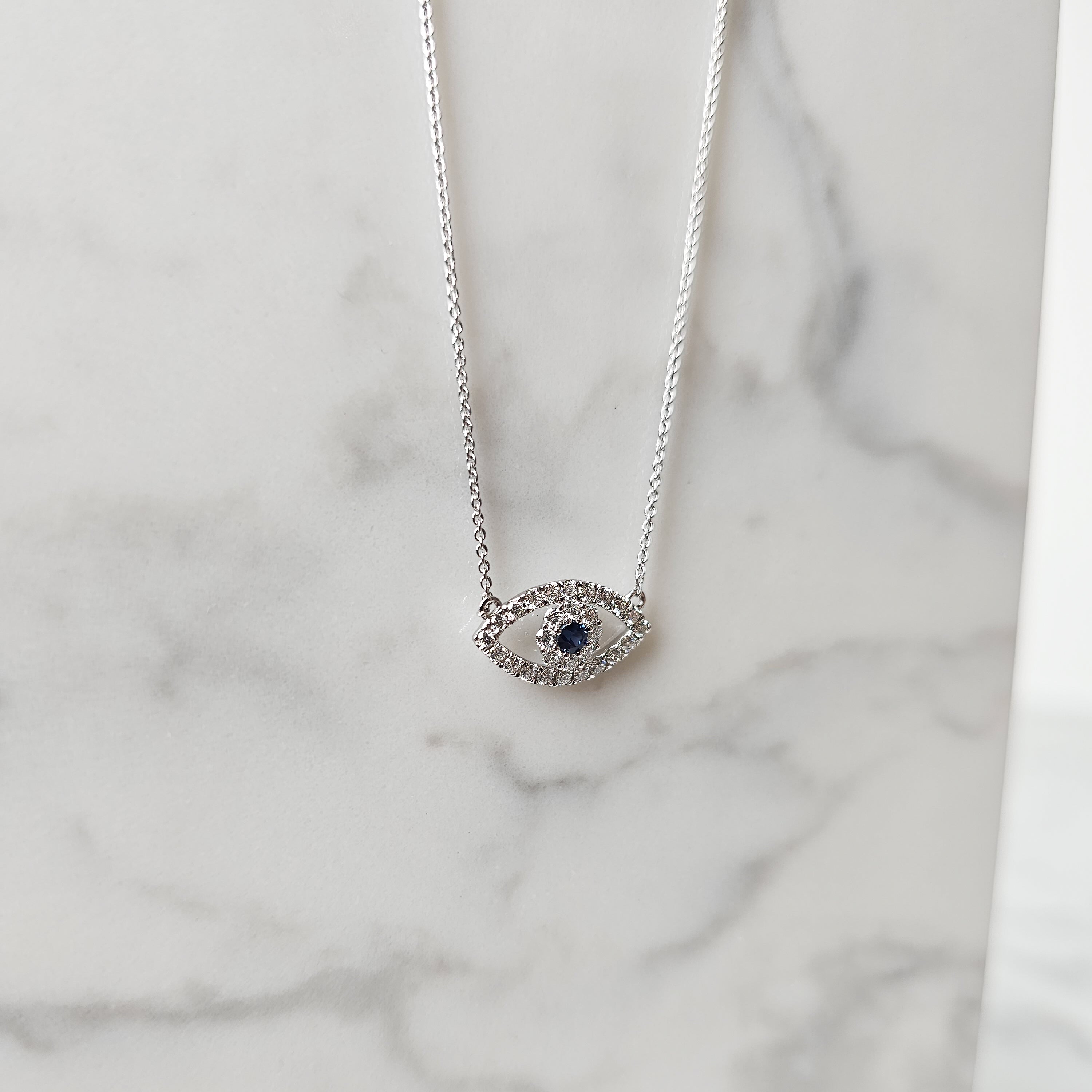 Evil Eye Sapphire & White Gold Necklace
