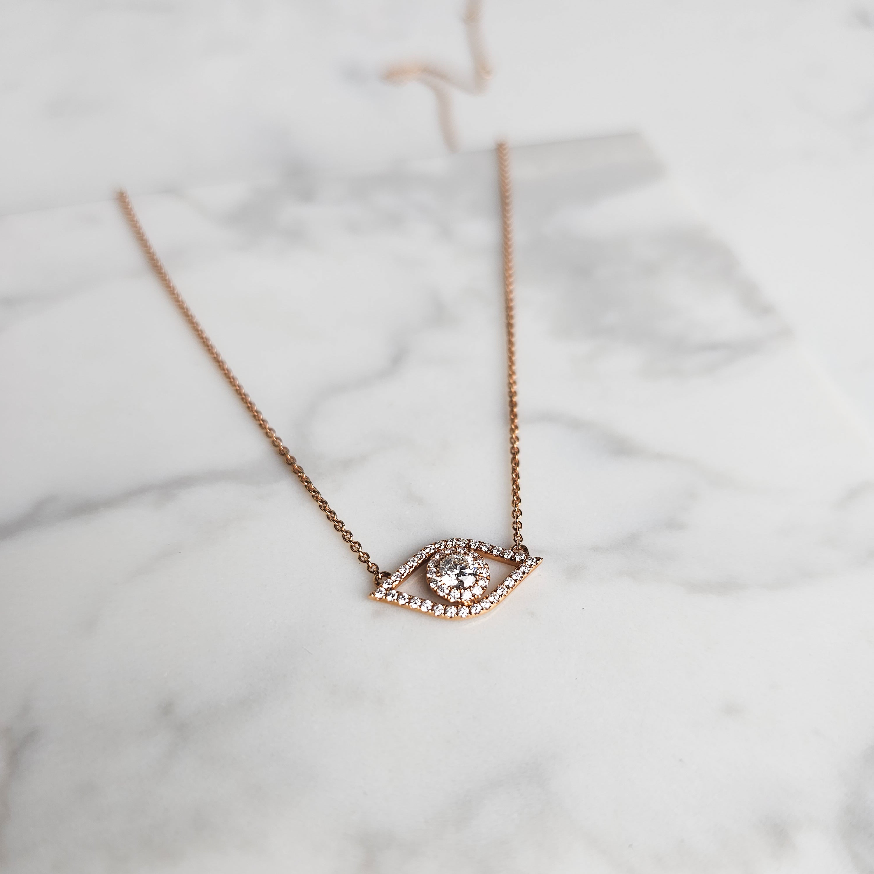 Rose Gold & Diamond Evil Eye Necklace