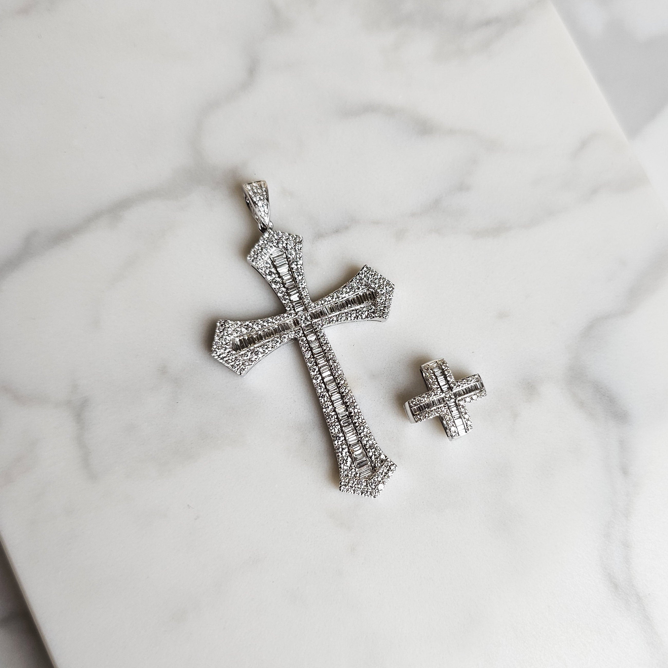 Baguette Two Piece Cross - White Gold