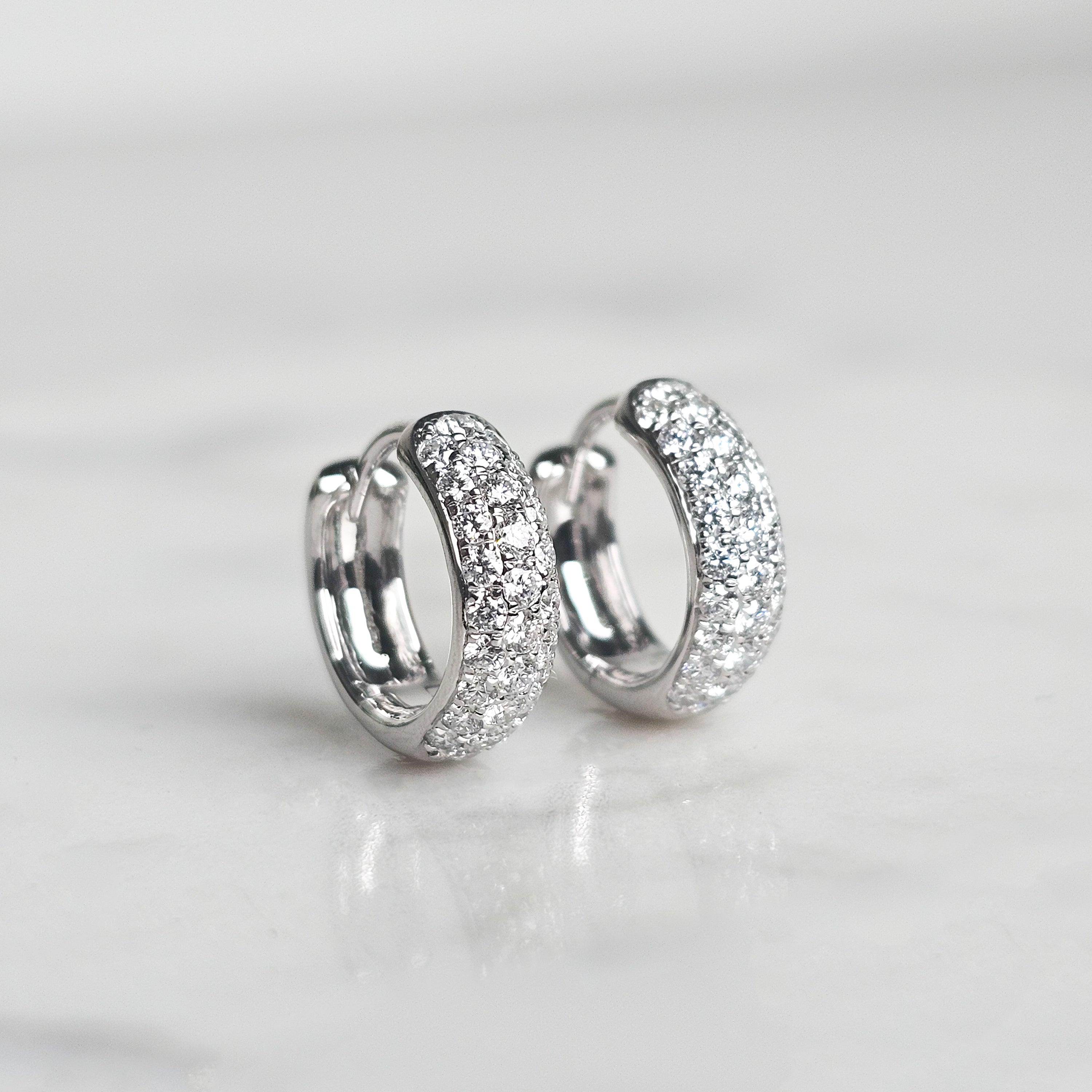 White Gold & Diamond Huggies - 3 Row