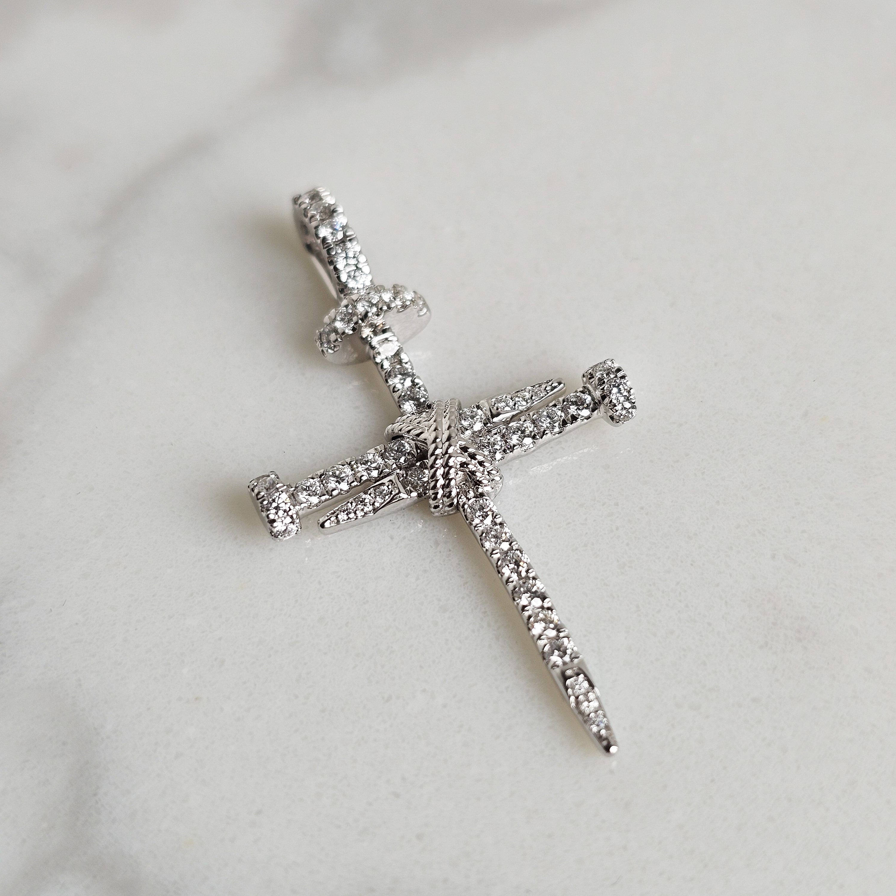 Small Diamond Nail Cross - White Gold