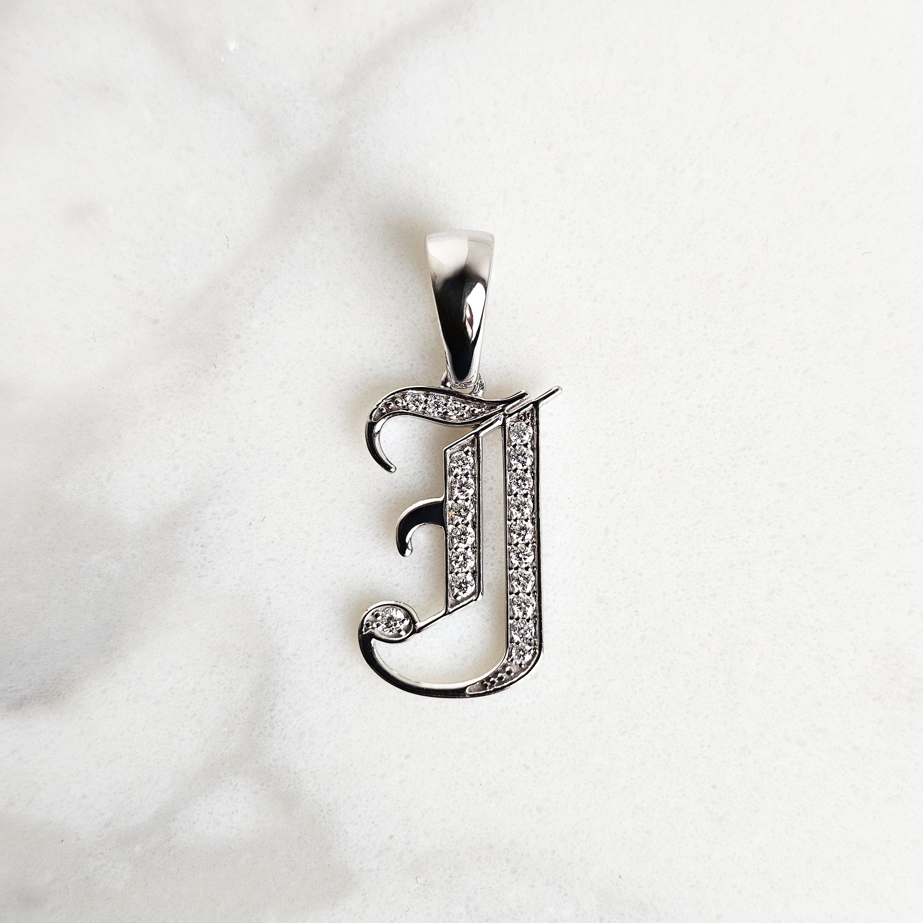 Old English Initial Diamond Pendant - Light