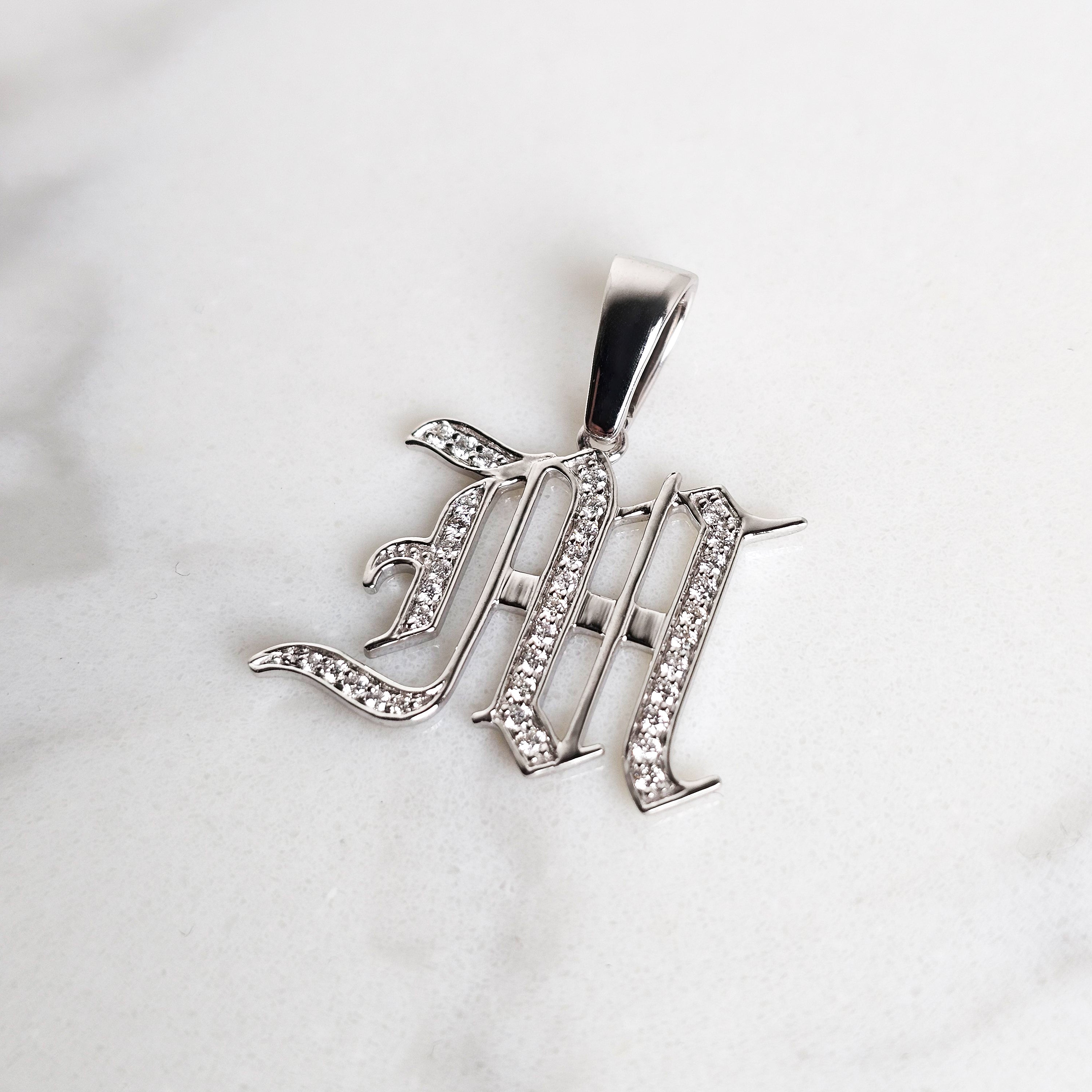 Old English Initial Diamond Pendant - Light
