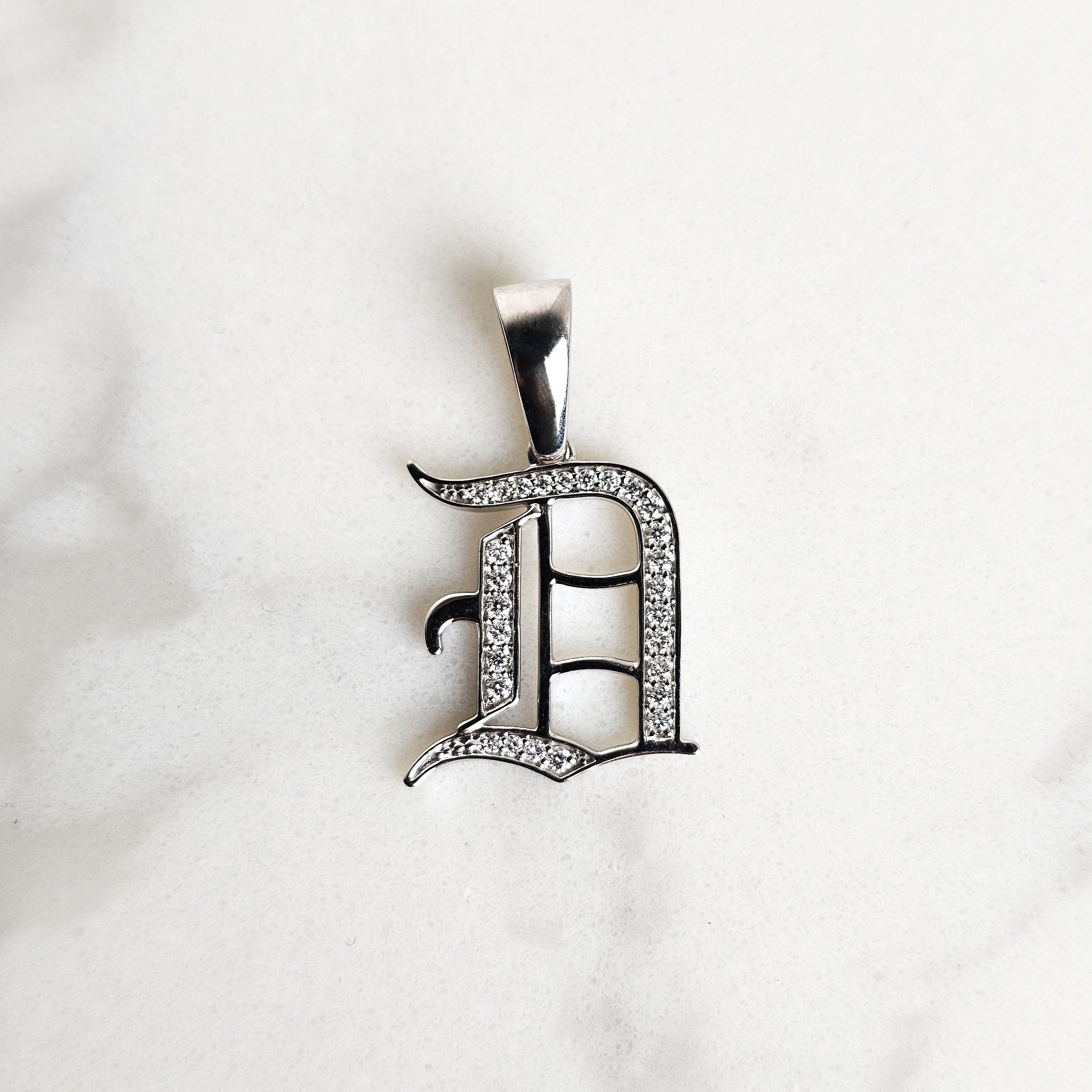 Old English Initial Diamond Pendant - Light