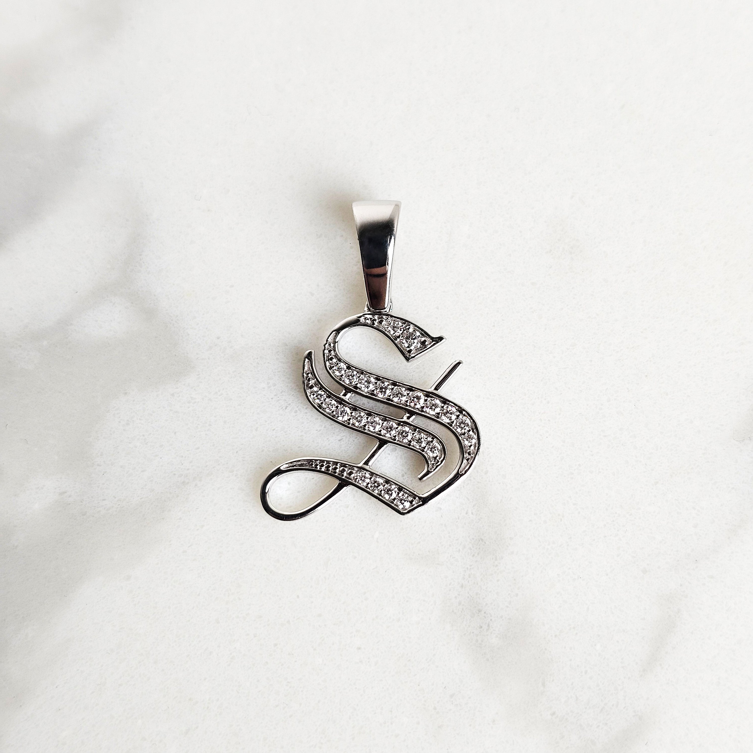 Old English Initial Diamond Pendant - Light