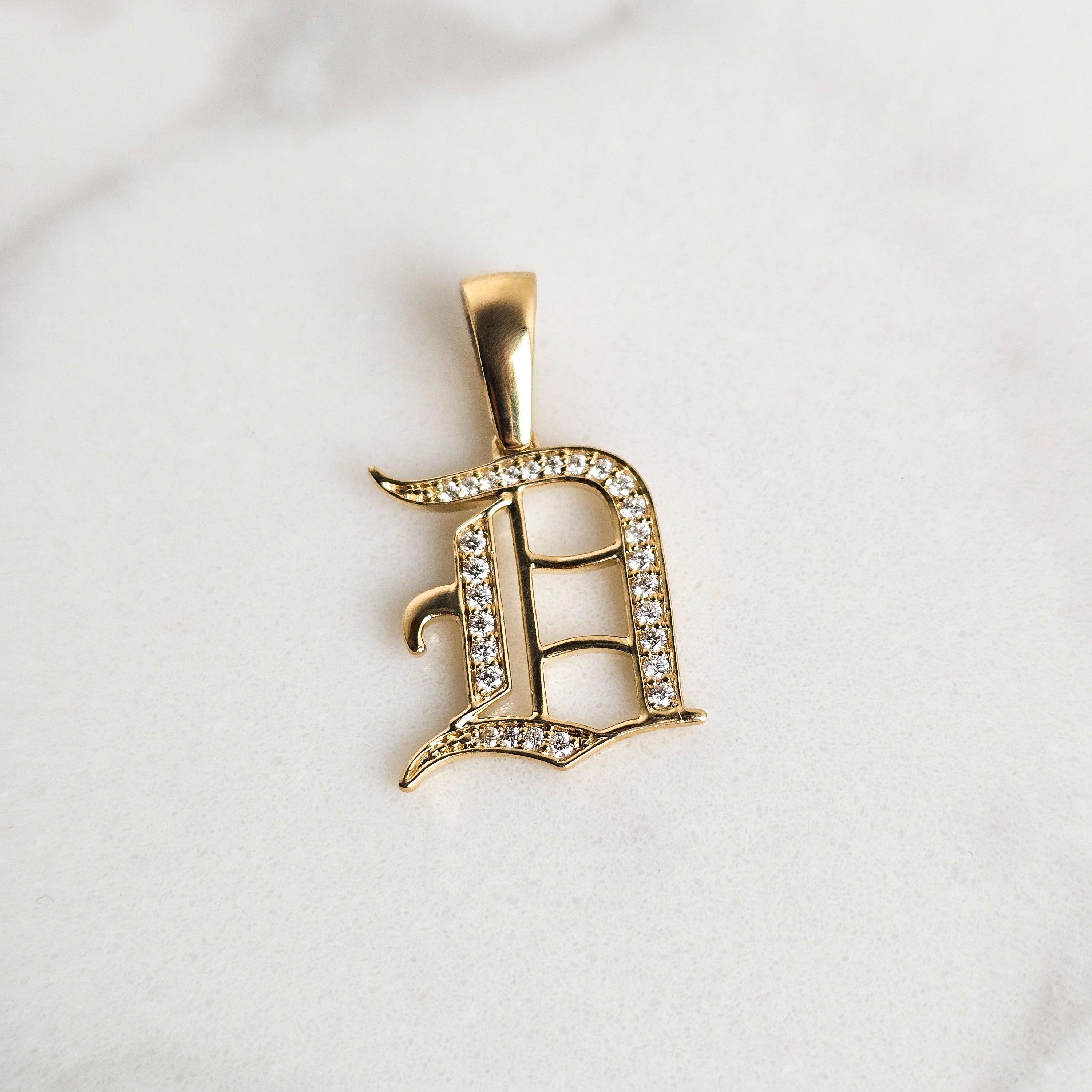 Old English Initial Diamond Pendant - Light