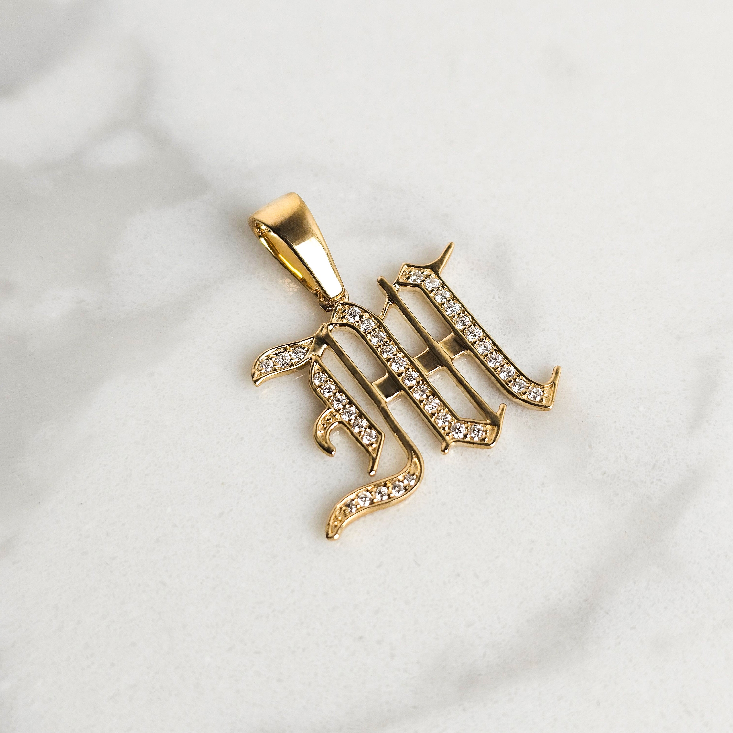 Old English Initial Diamond Pendant - Light
