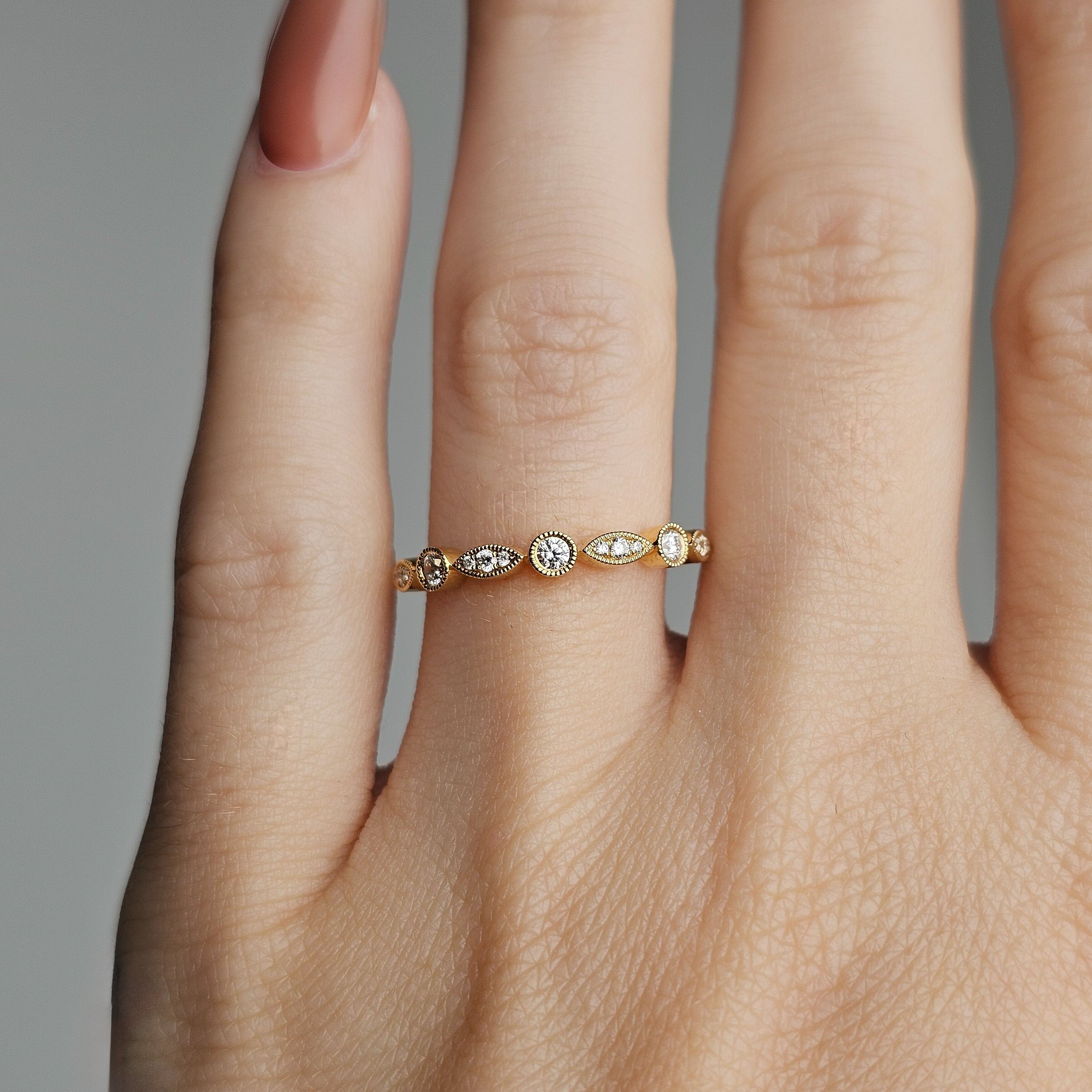 Diamond Alternating Shape Half Eternity Band