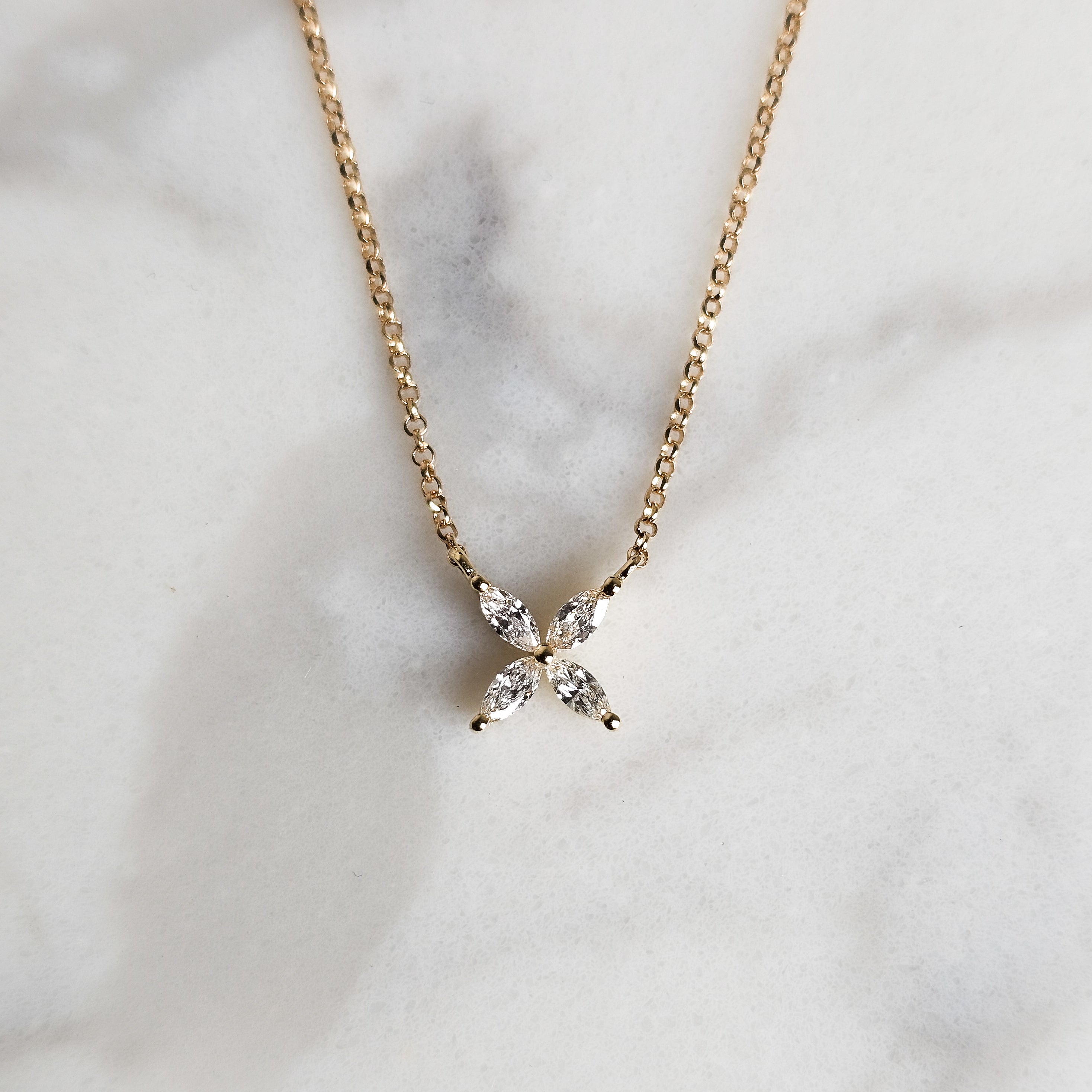Marquise Floral Necklace - Yellow Gold
