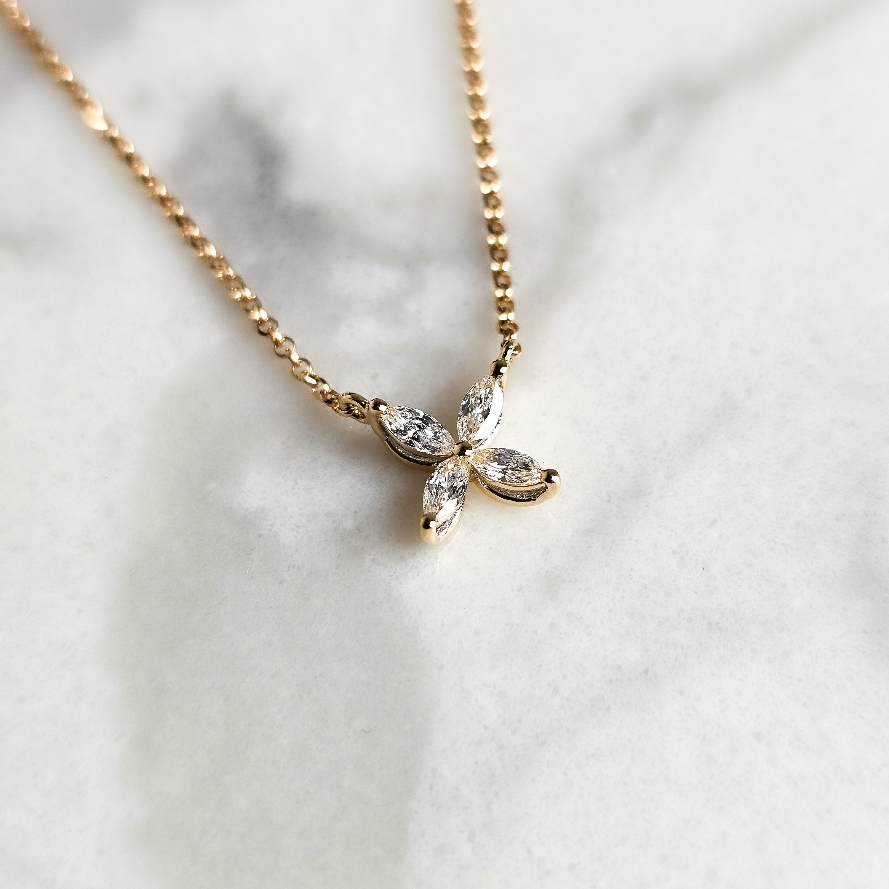 Marquise Floral Necklace - Yellow Gold