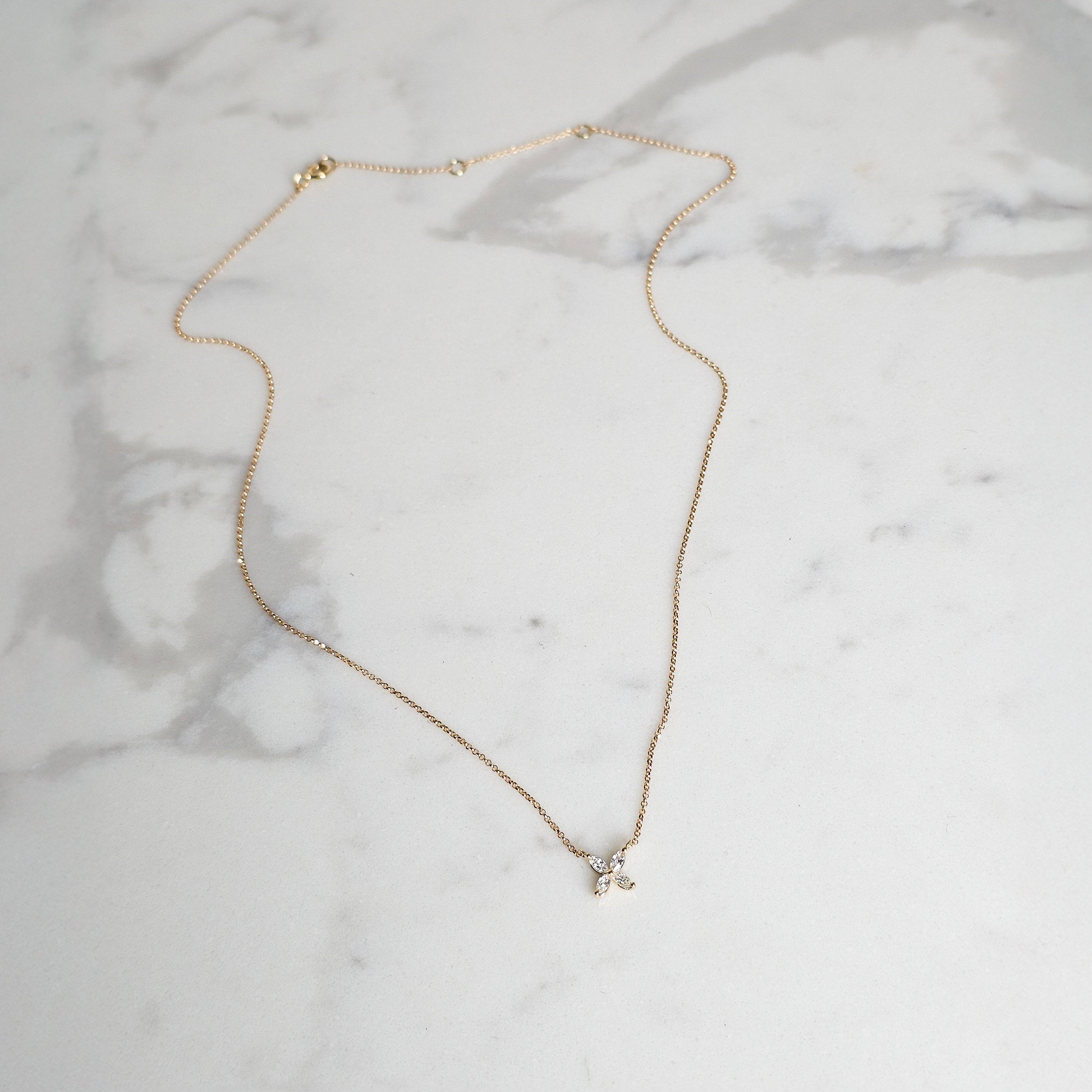 Marquise Floral Necklace - Yellow Gold