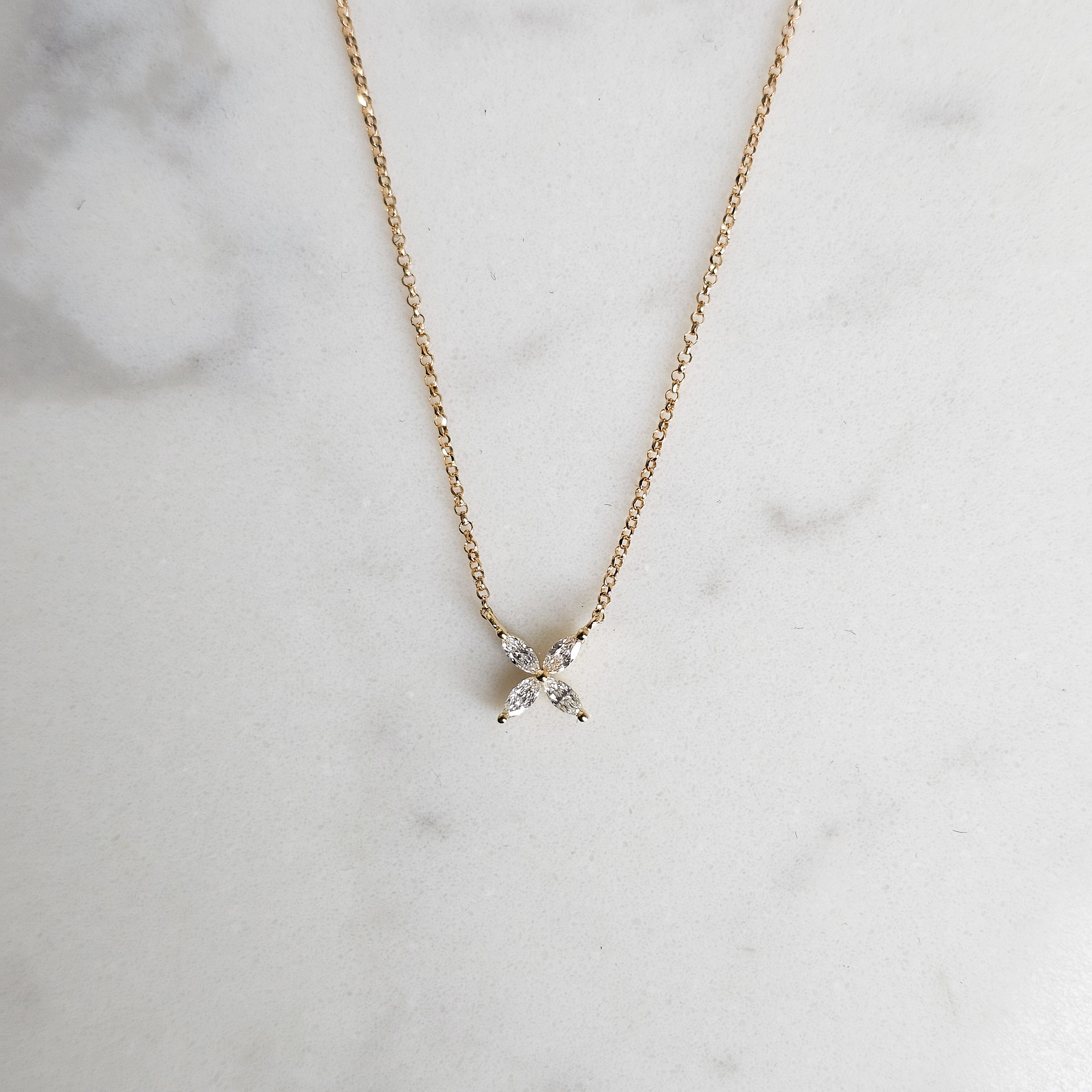 Marquise Floral Necklace - Yellow Gold