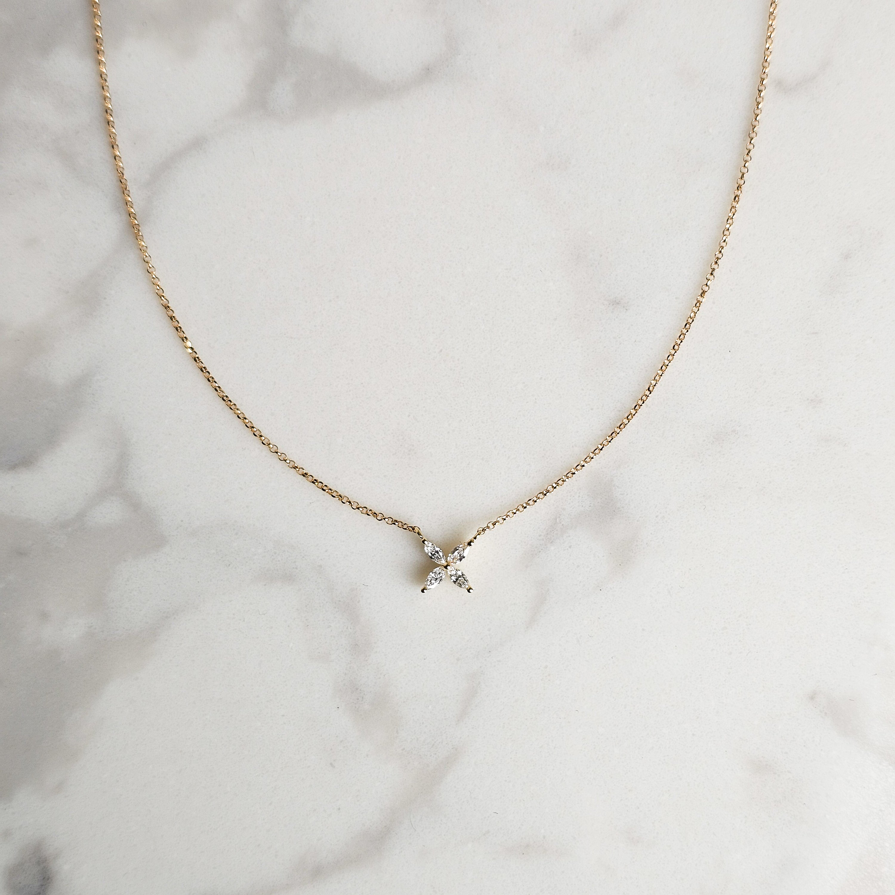 Marquise Floral Necklace - Yellow Gold