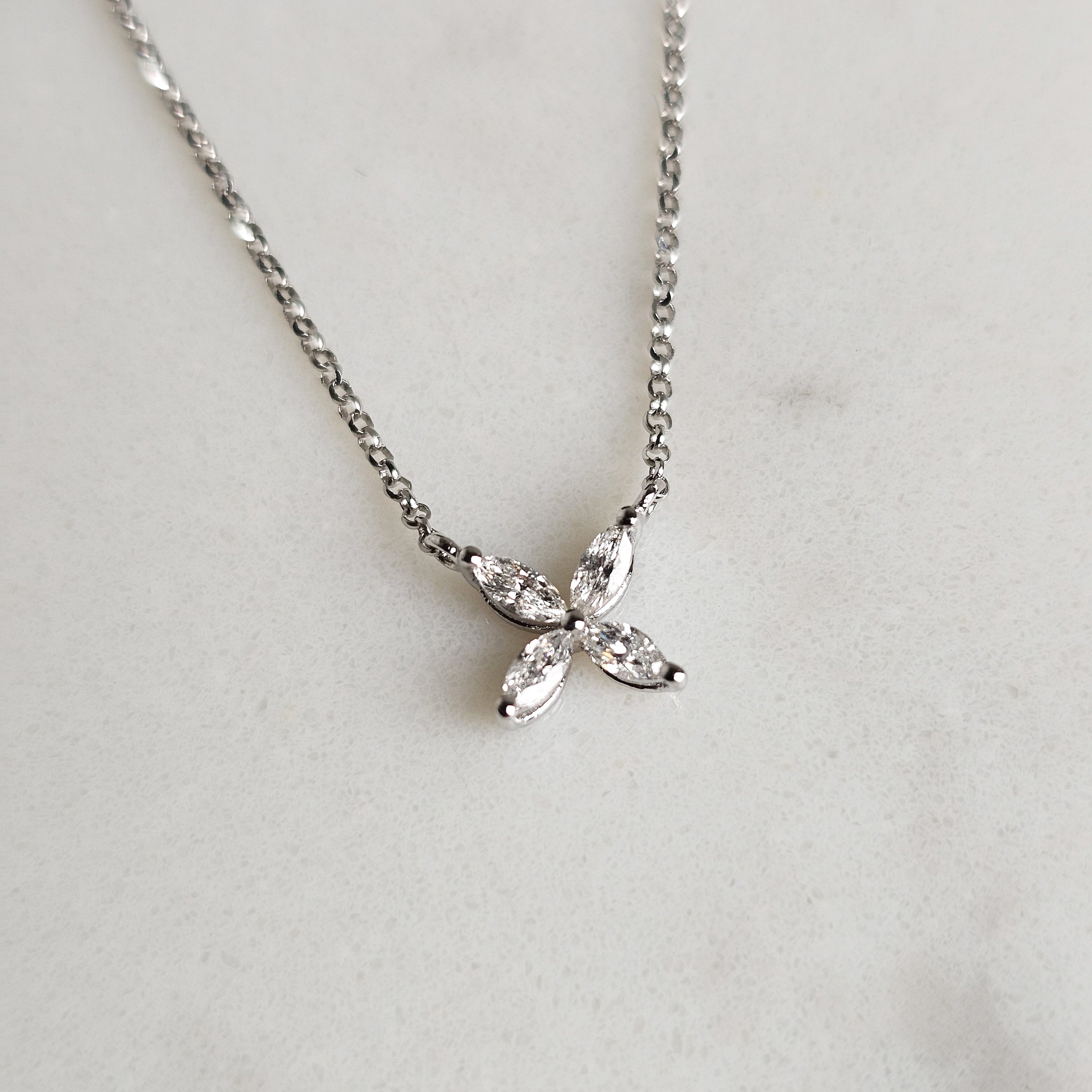 Marquise Floral Necklace - White Gold