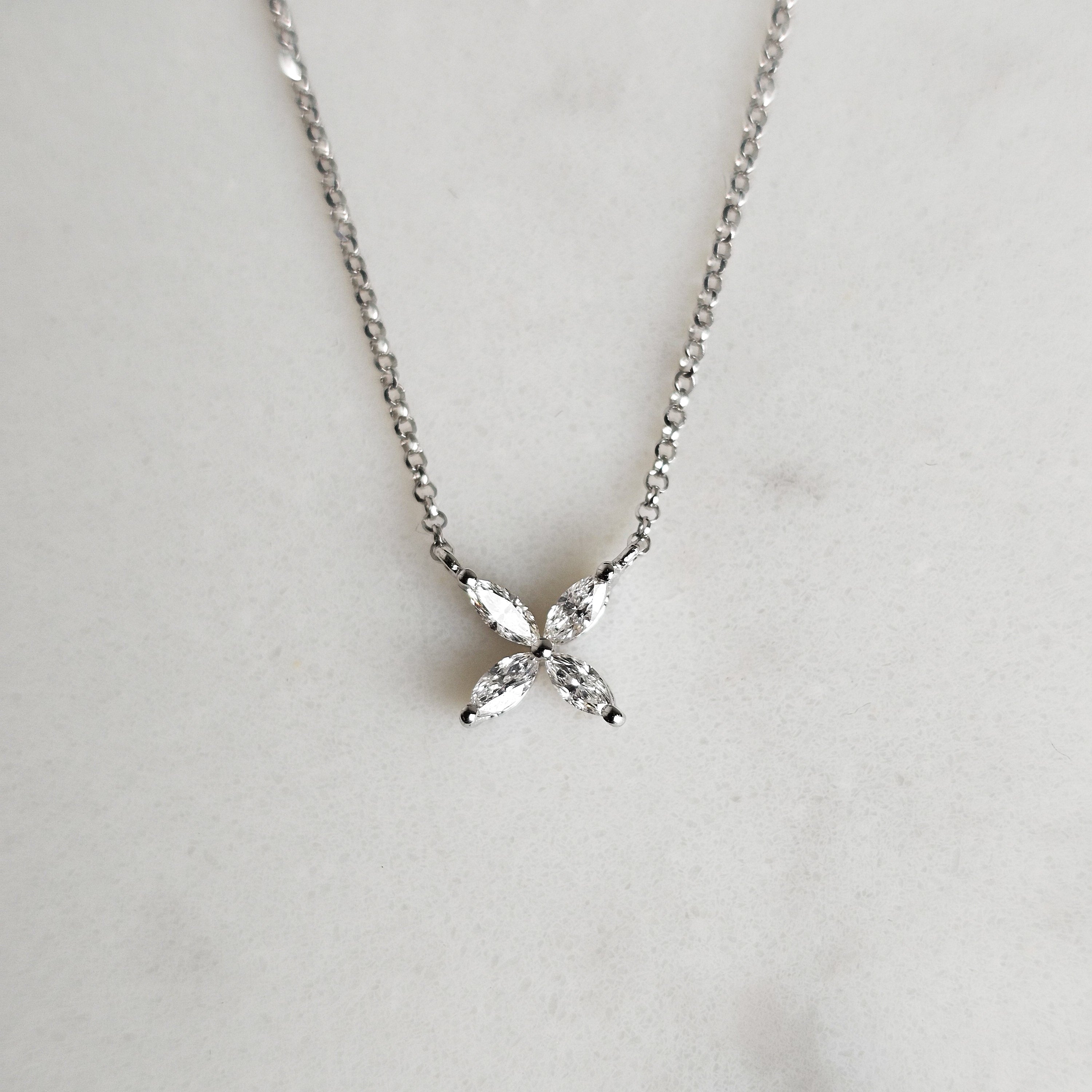 Marquise Floral Necklace - White Gold