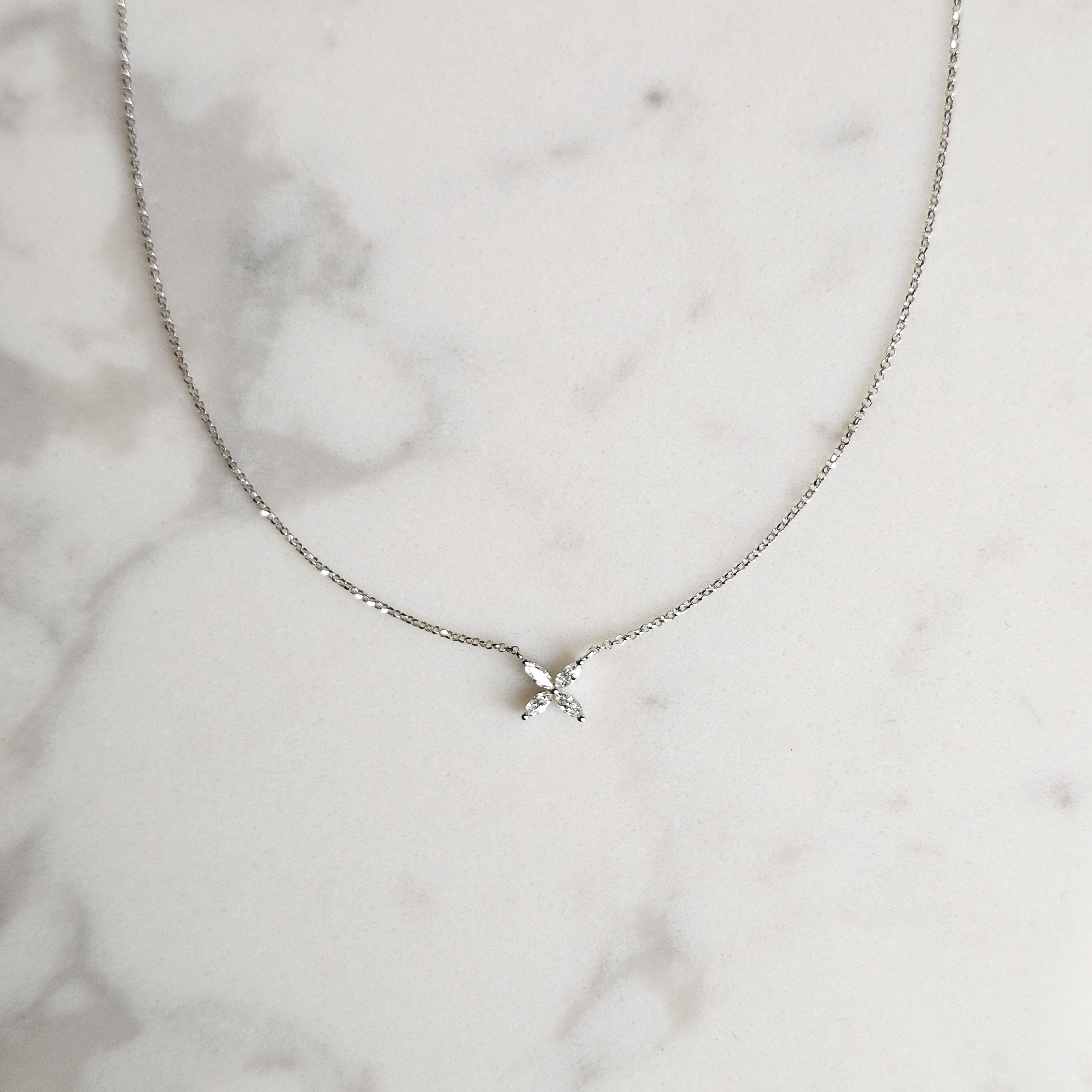 Marquise Floral Necklace - White Gold