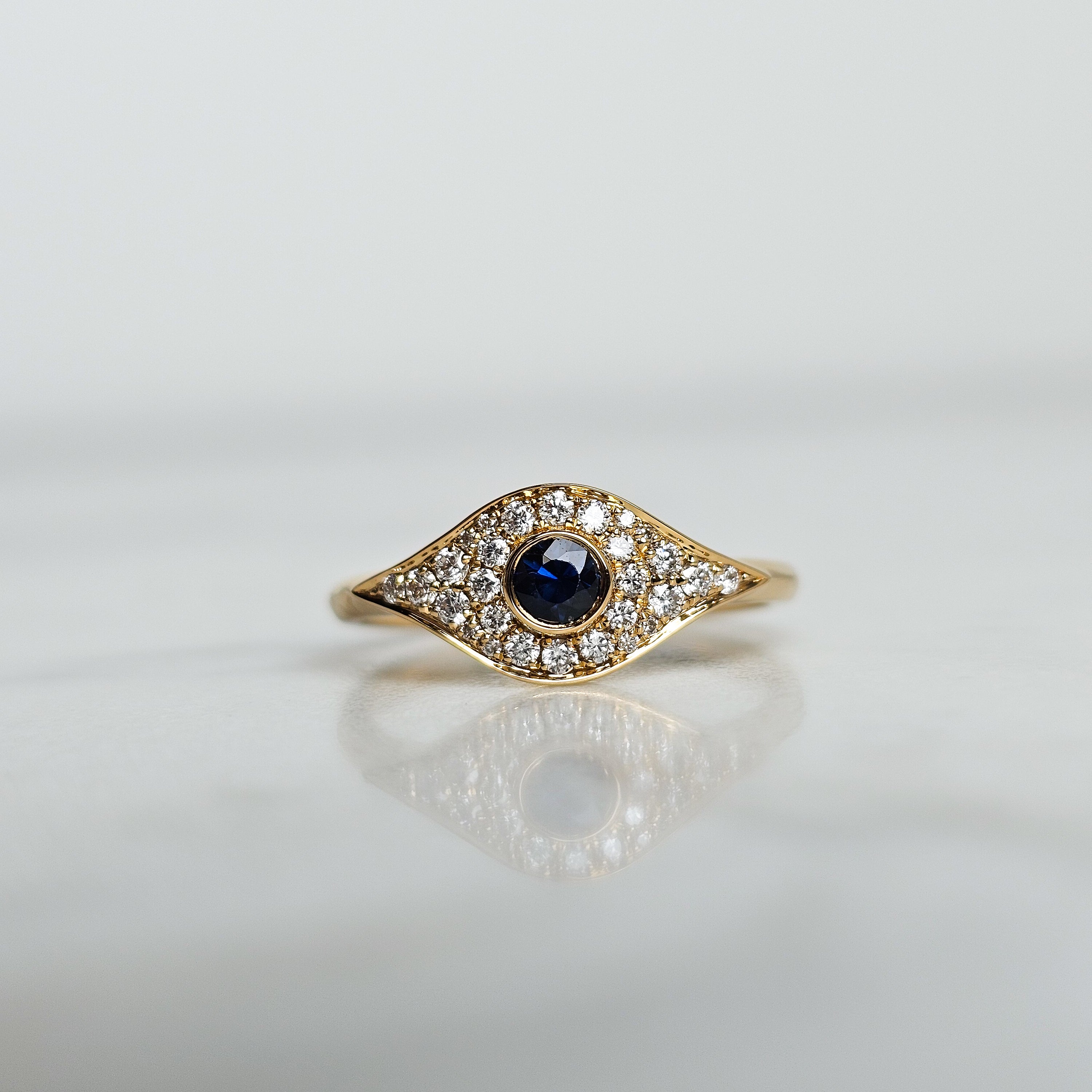 Diamond & Sapphire Evil Eye Ring - Yellow Gold