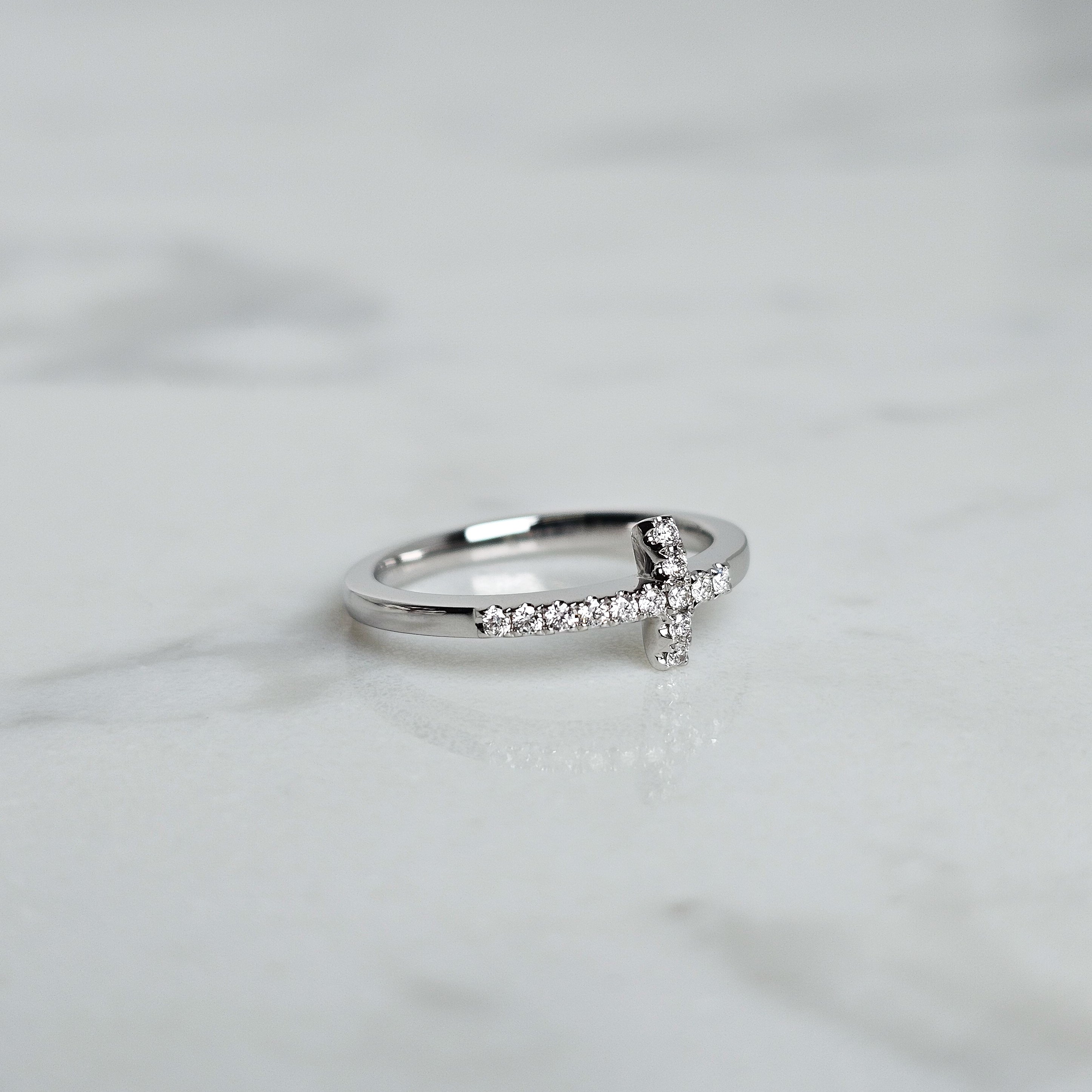 Diamond Pavé Cross Ring - White Ring