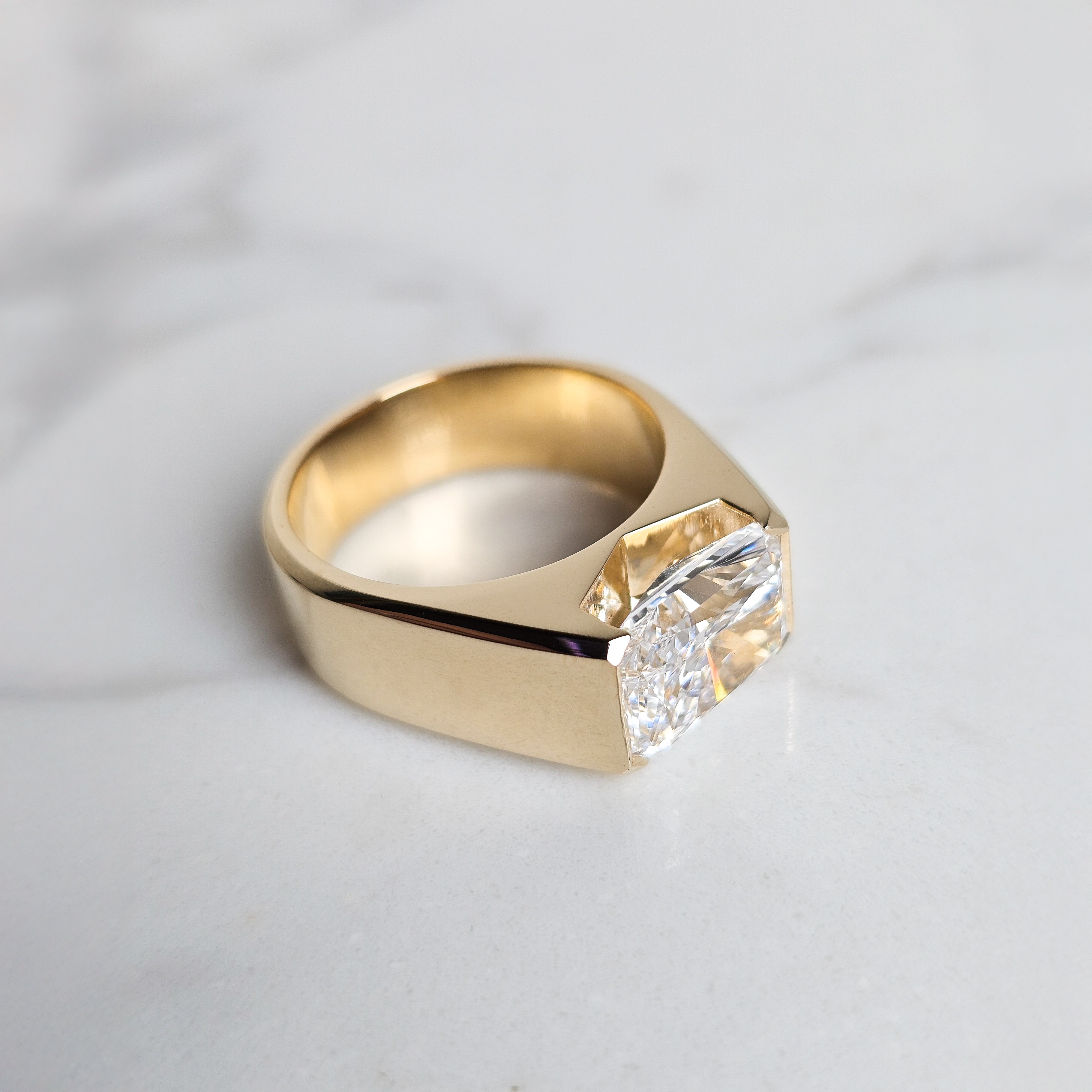 Half Bezel Signet Ring - Radiant Cut