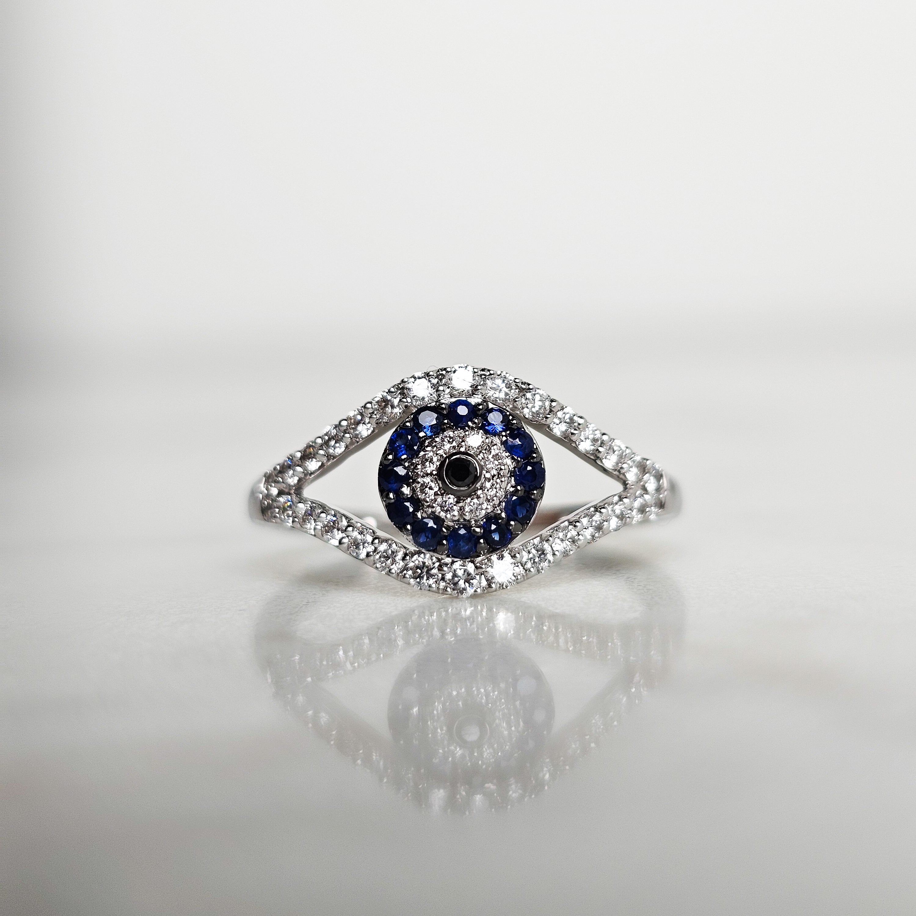 Diamond, Sapphire & Black Diamond Evil Eye Ring