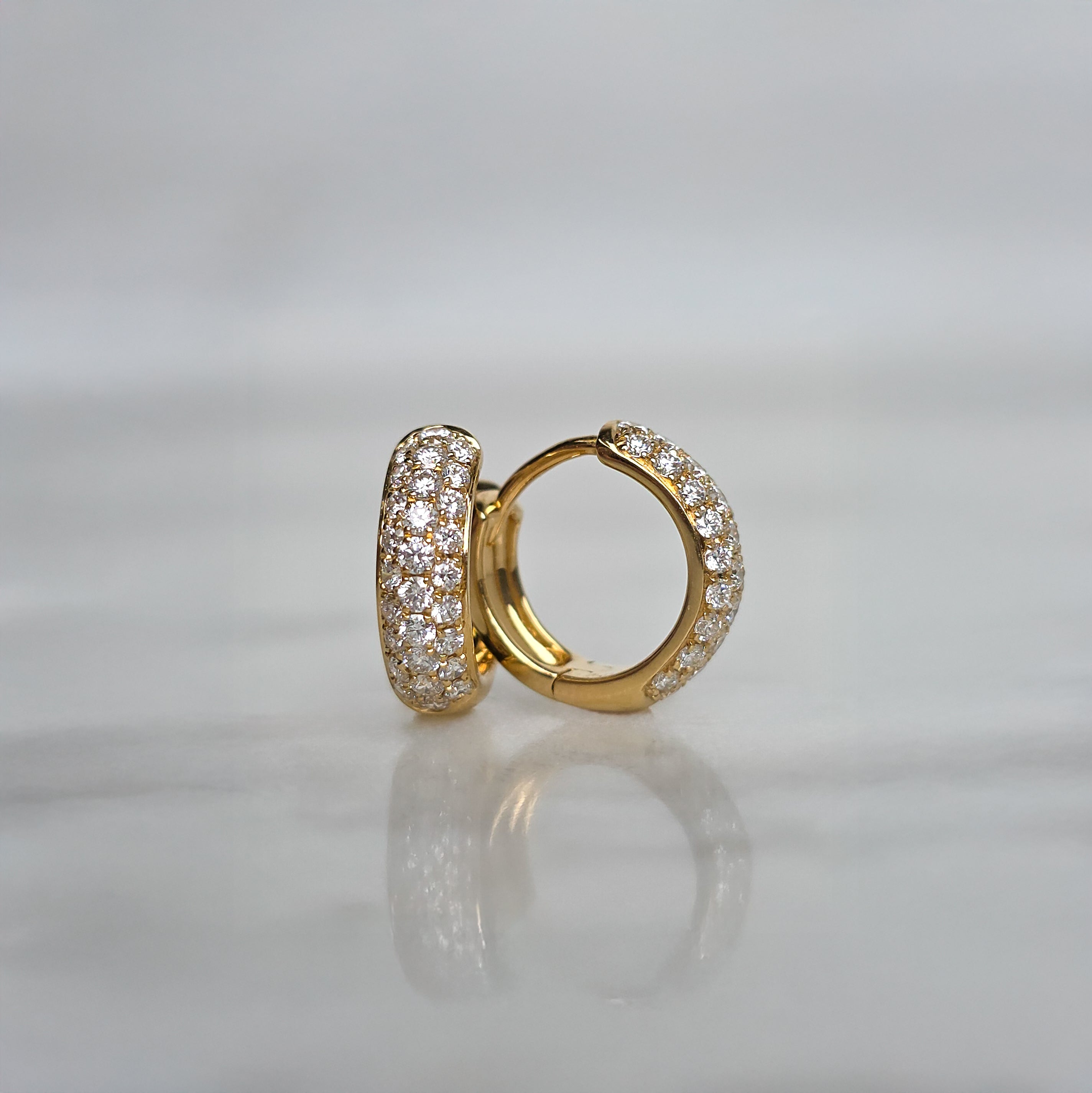 Yellow Gold & Diamond Huggies - 3 Row