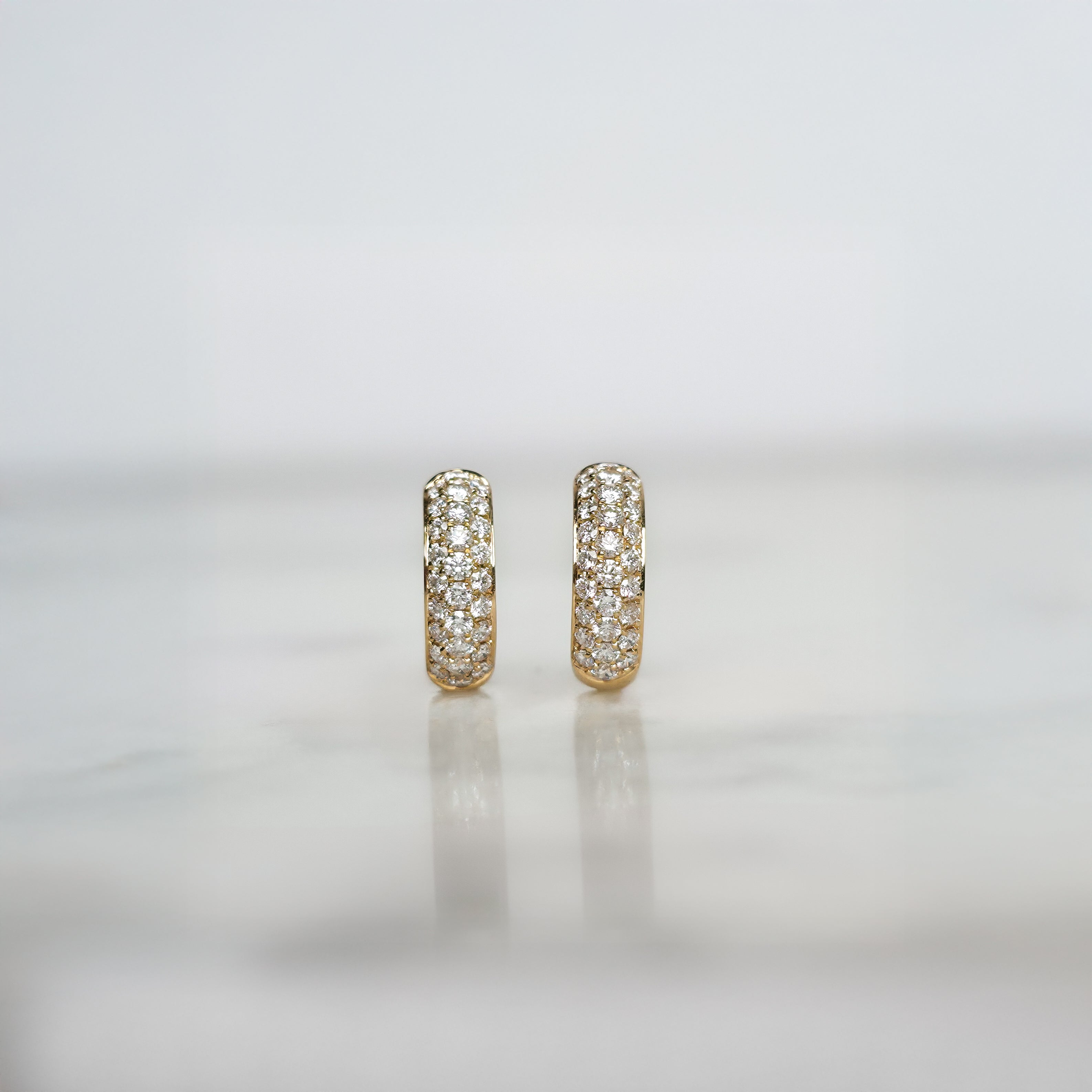 Yellow Gold & Diamond Huggies - 3 Row