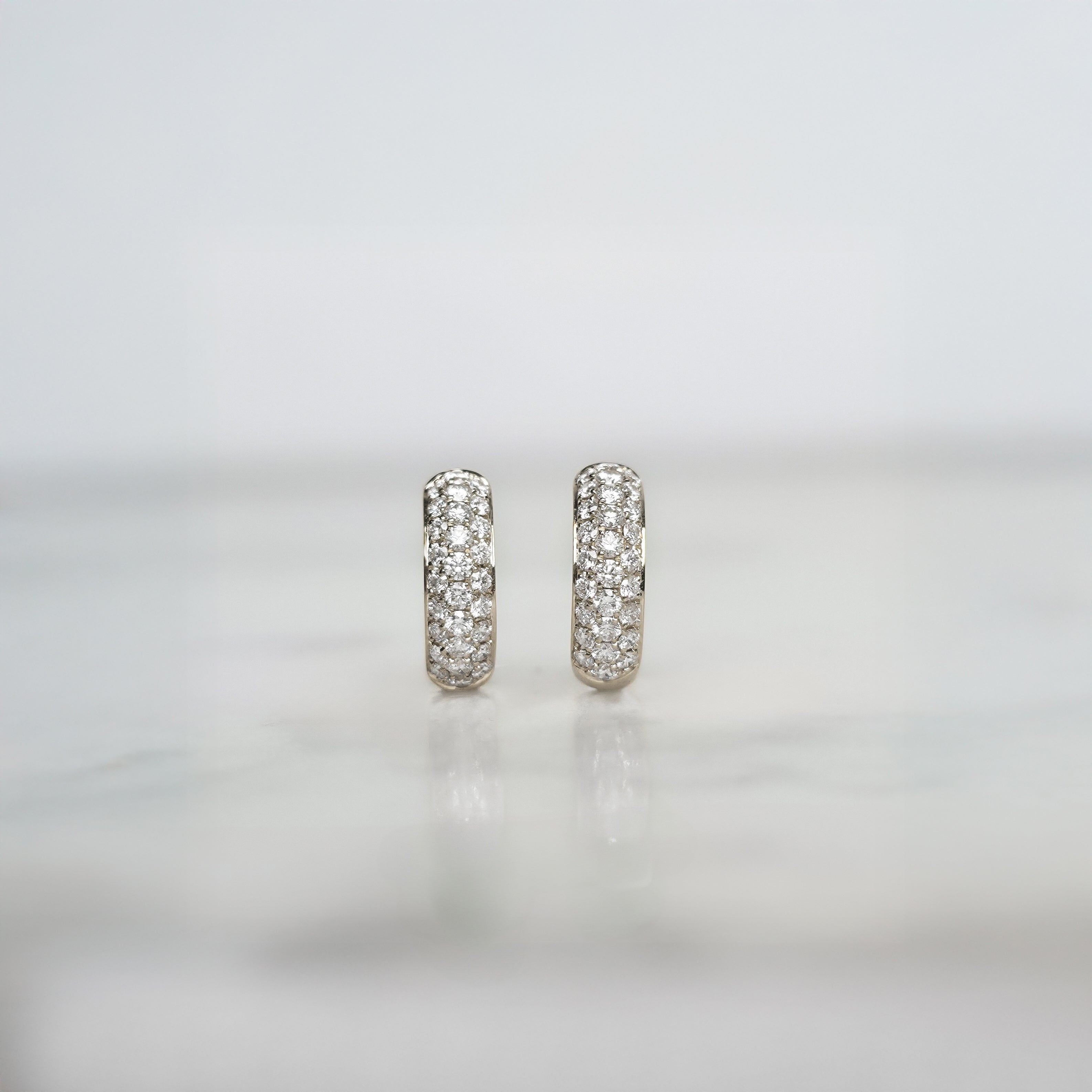 White Gold & Diamond Huggies - 3 Row