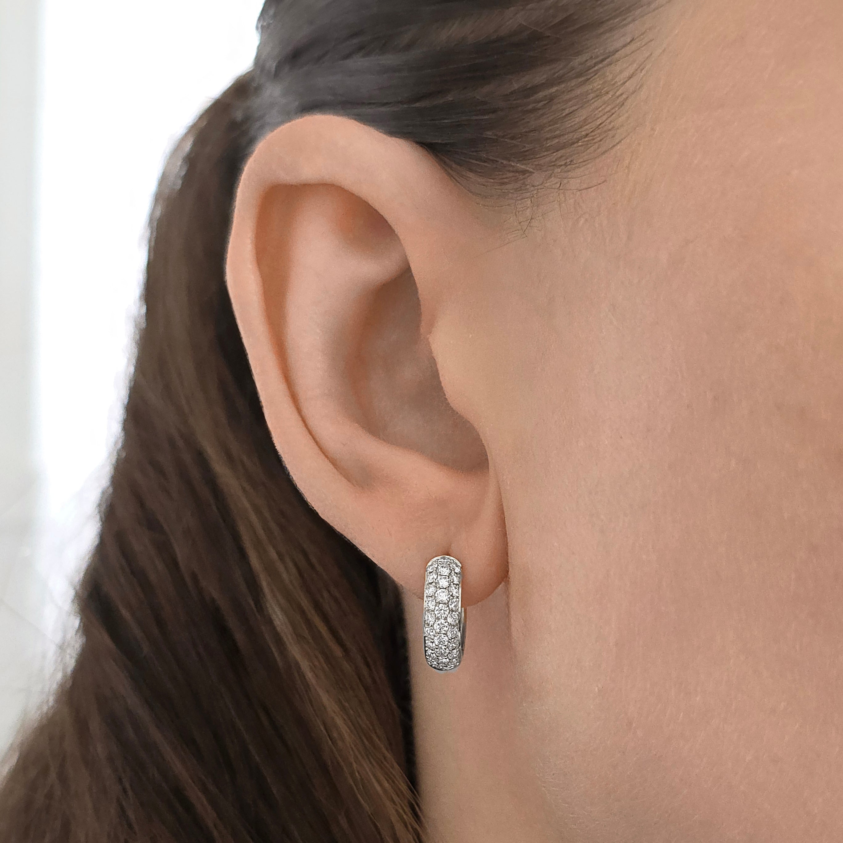 White Gold & Diamond Huggies - 3 Row