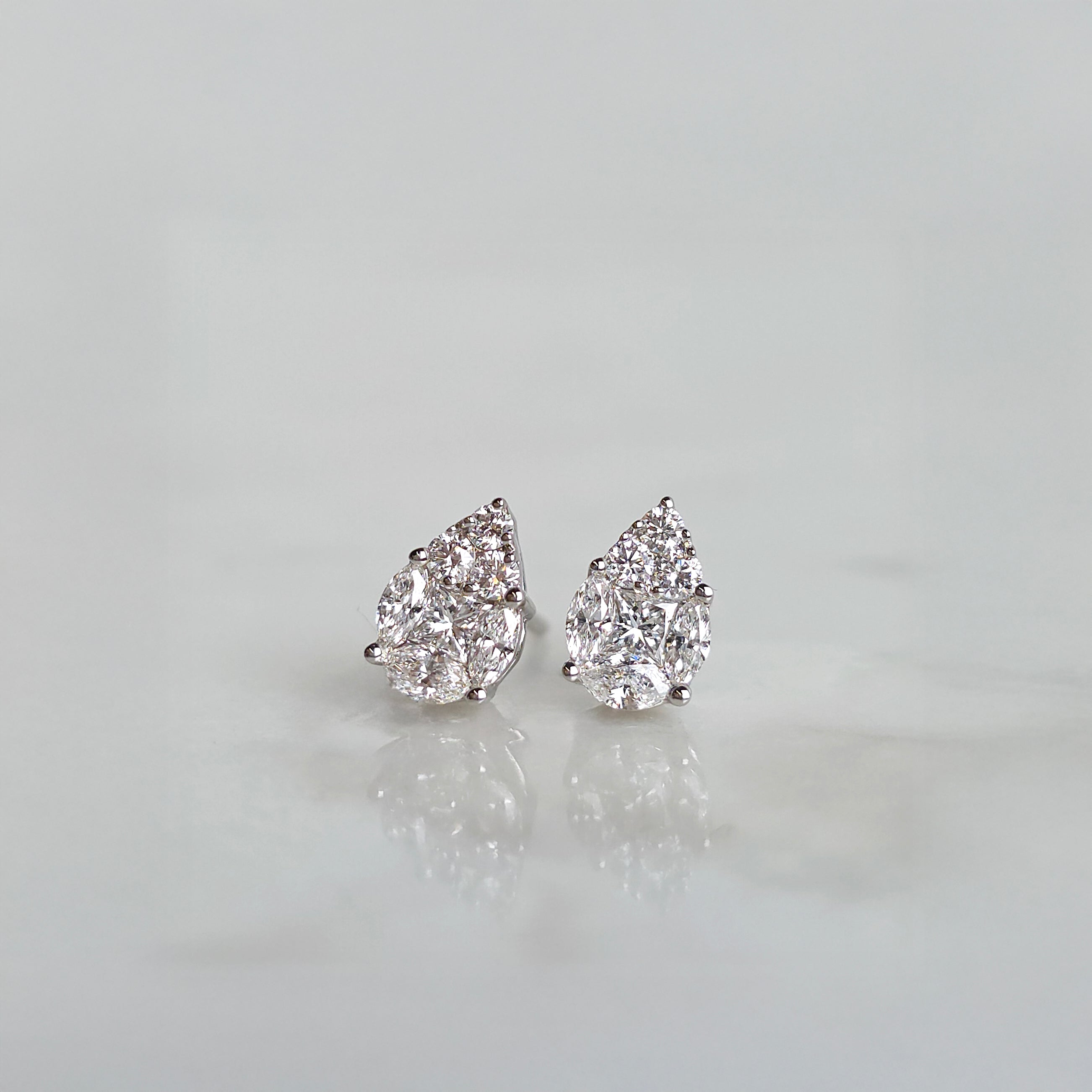 Pear Shape Illusion Diamond Studs