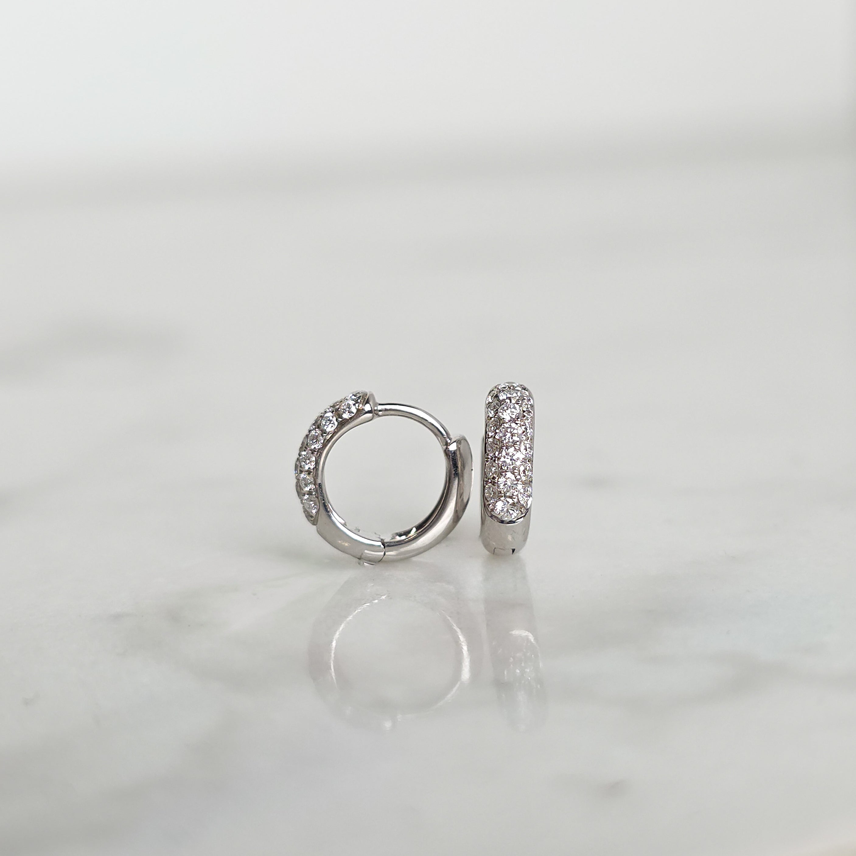 White Gold & Diamond Huggies - 3 Row (Small)