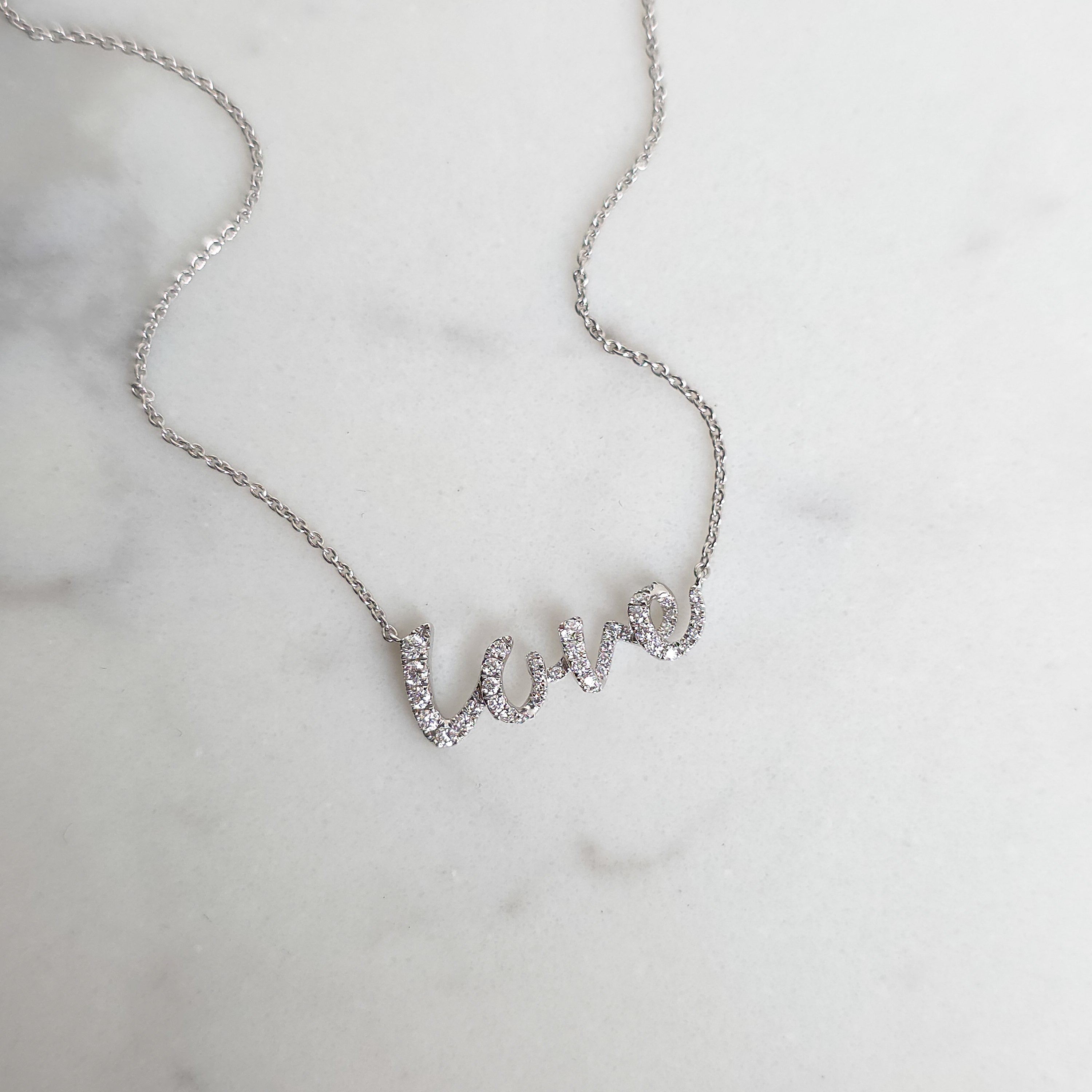 Love Script Necklace - White Gold