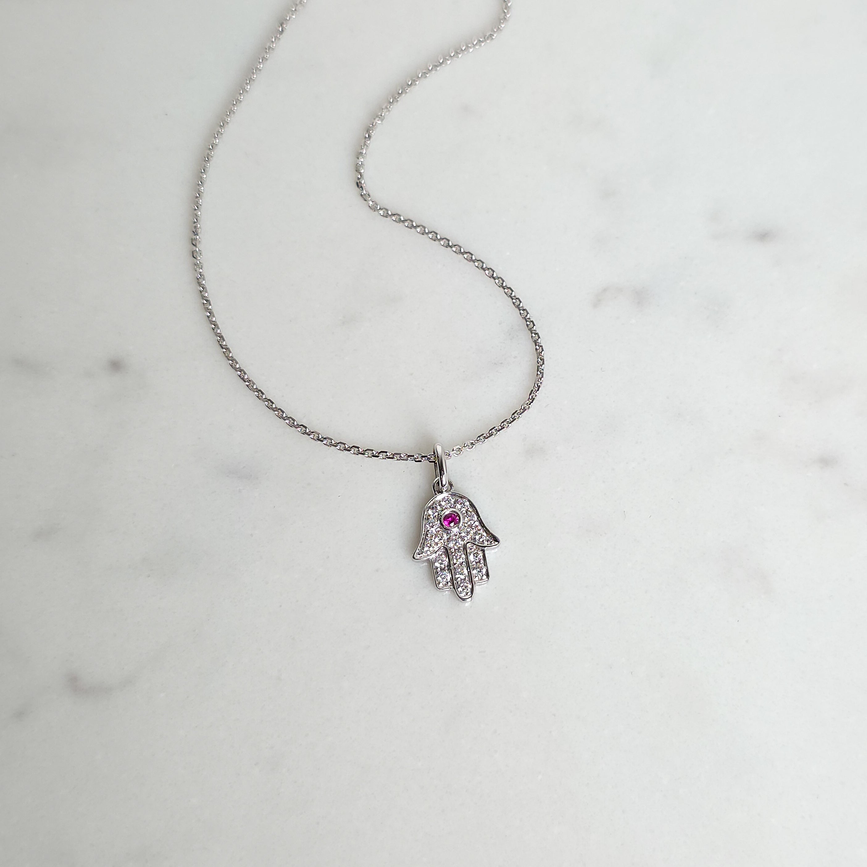 Hamsa Diamond & Ruby Pendant