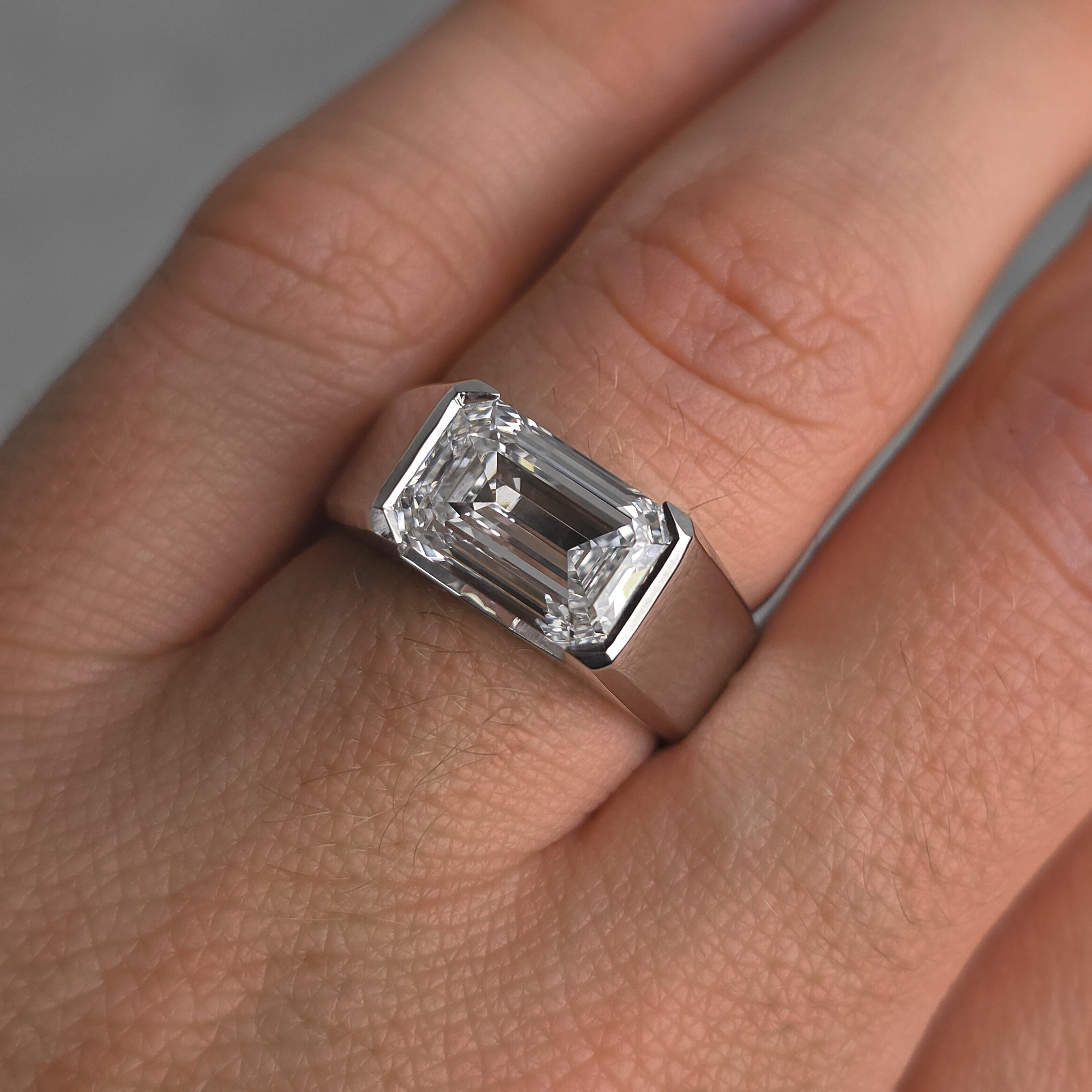 Half Bezel Signet Ring - Emerald Cut
