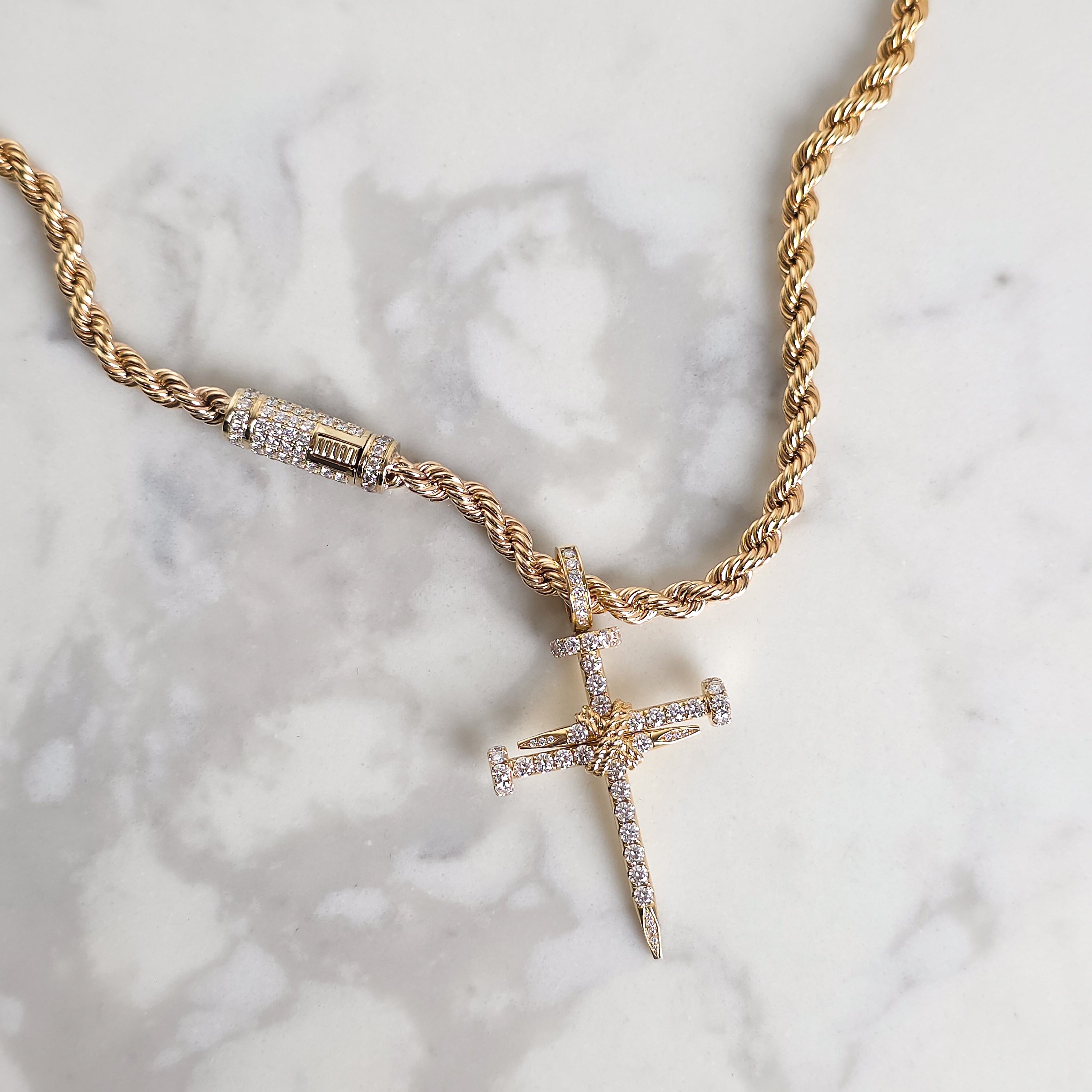Diamond Nail Cross Yellow Gold - Large