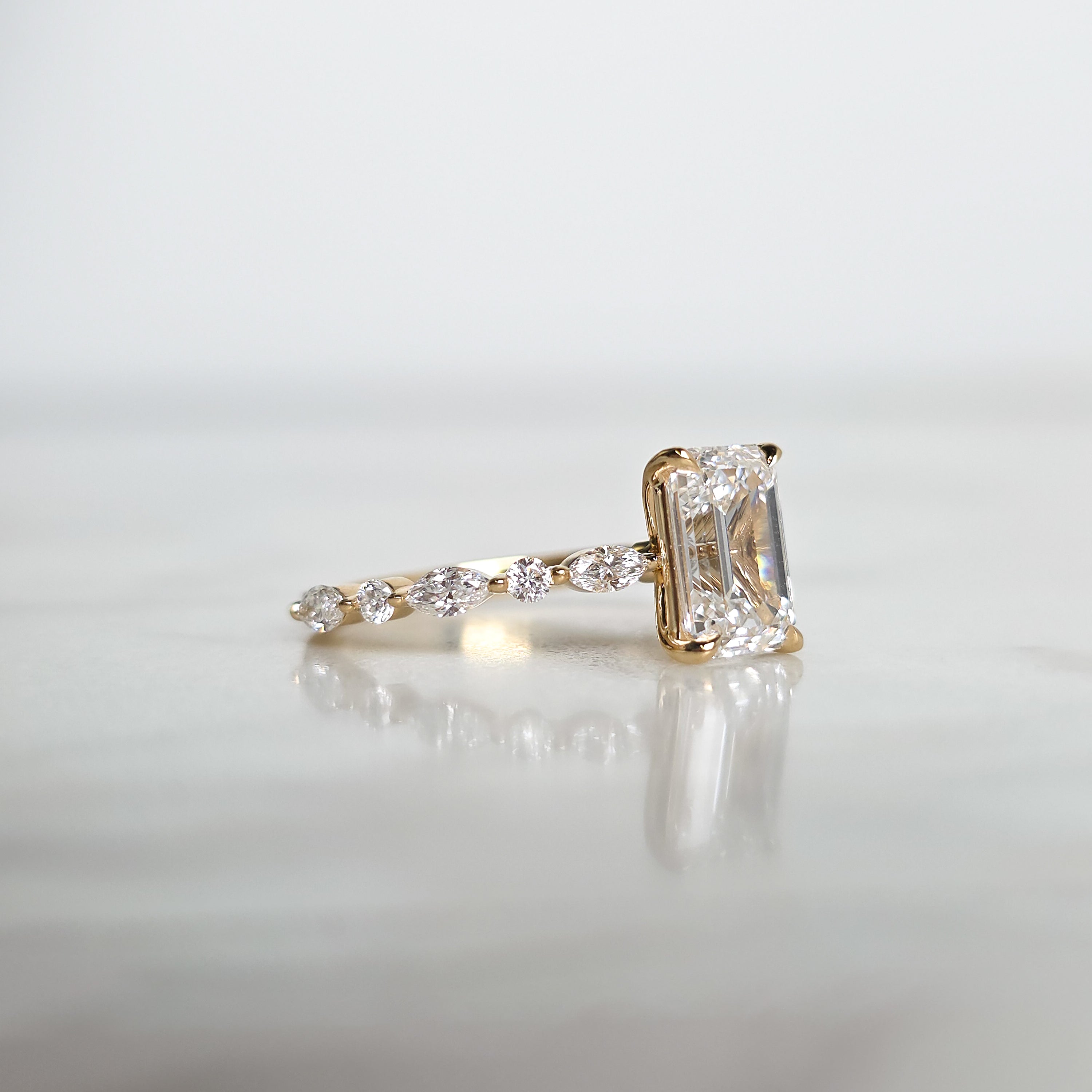 Emerald Cut Engagement Ring with Alternating Band - 2.78cttw