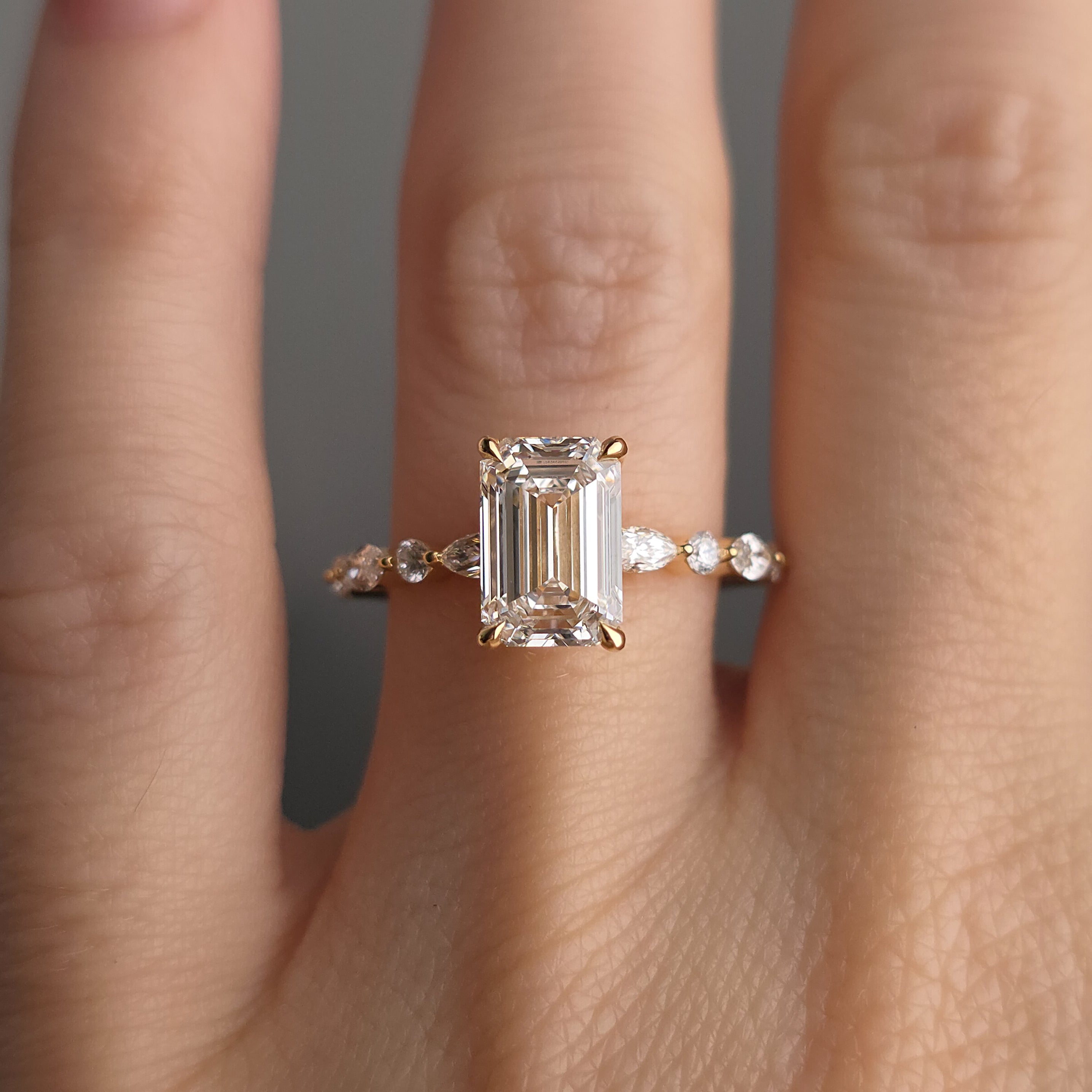 Emerald Cut Engagement Ring with Alternating Band - 2.78cttw