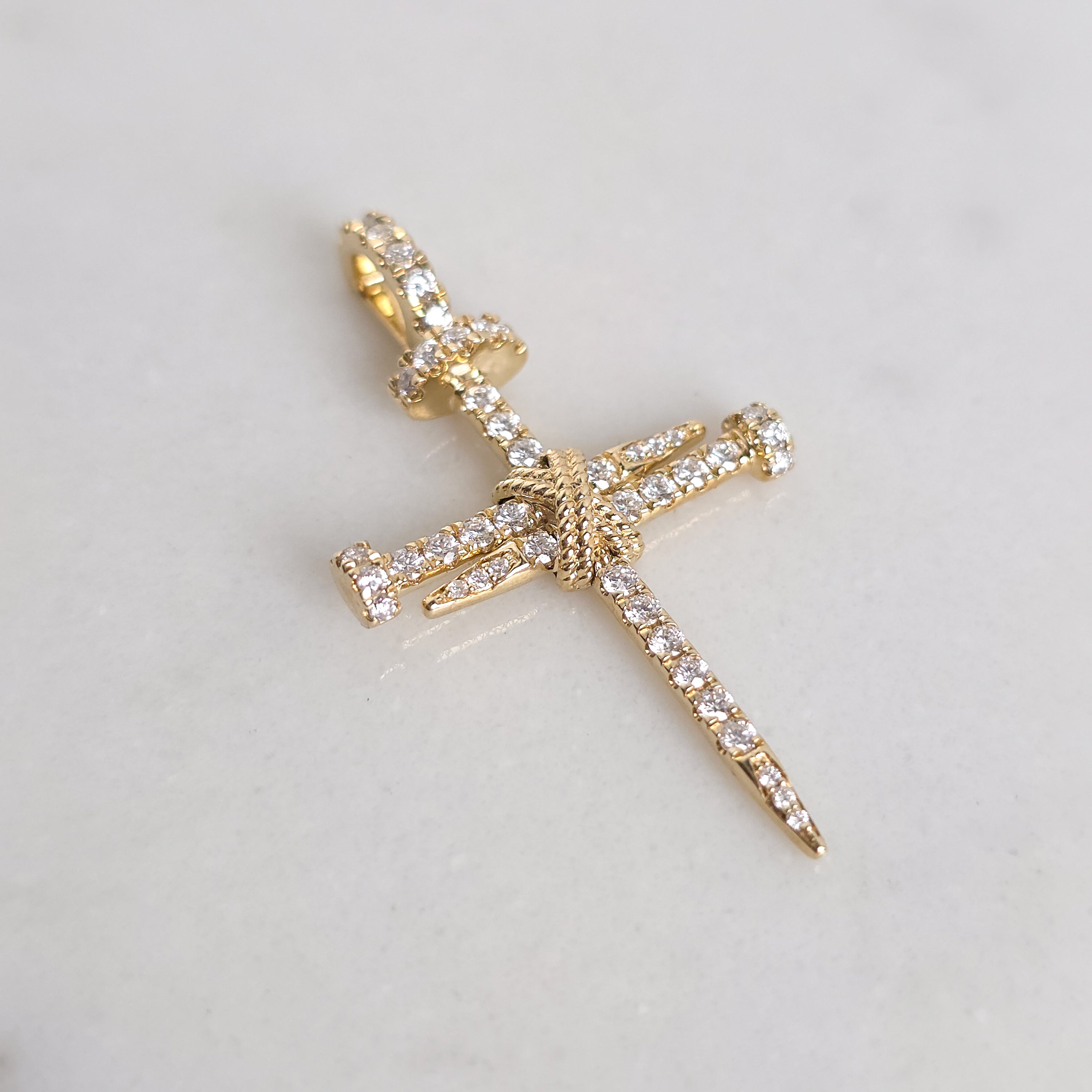 Small Diamond Nail Cross - Yellow Gold