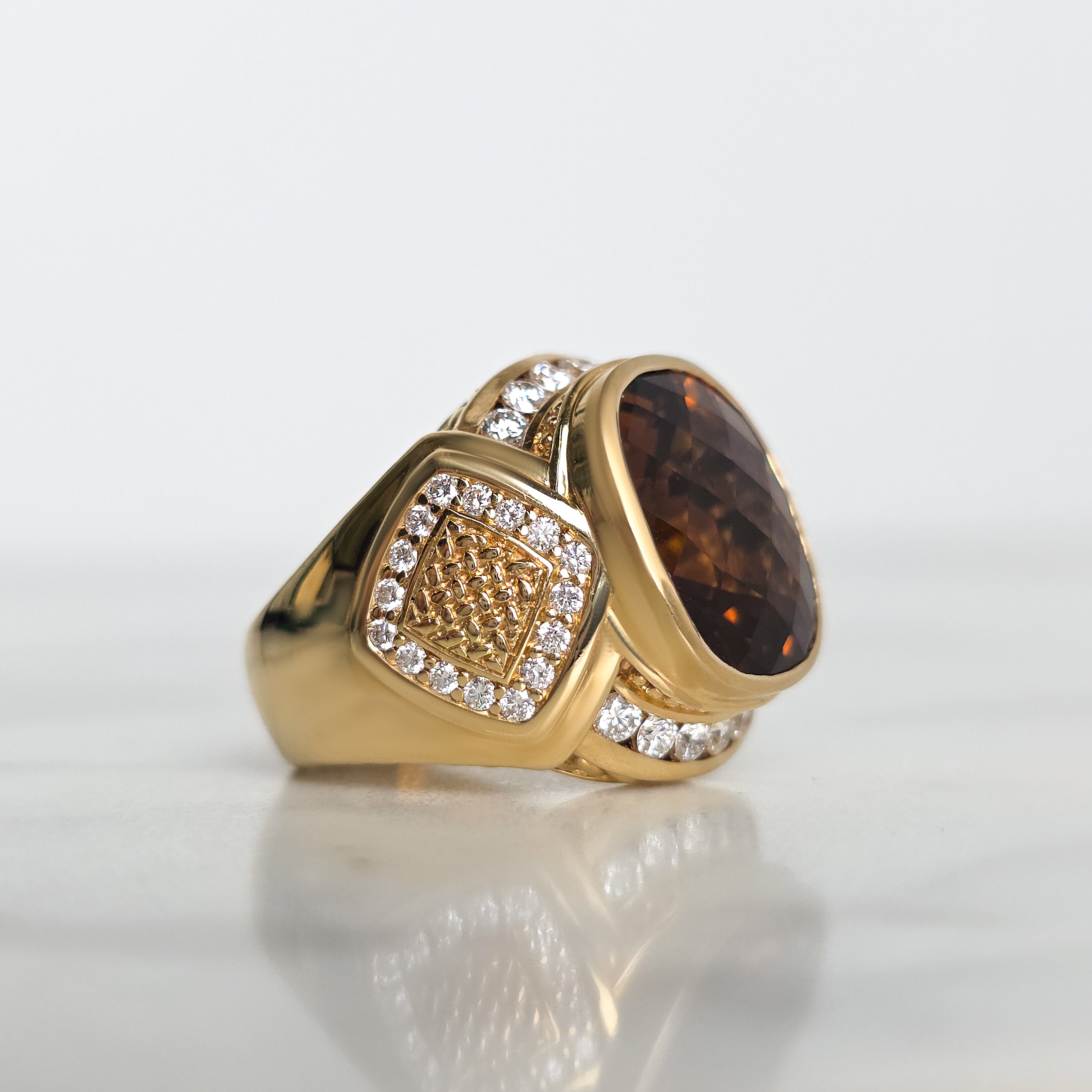 Whisky Quartz Signet Ring