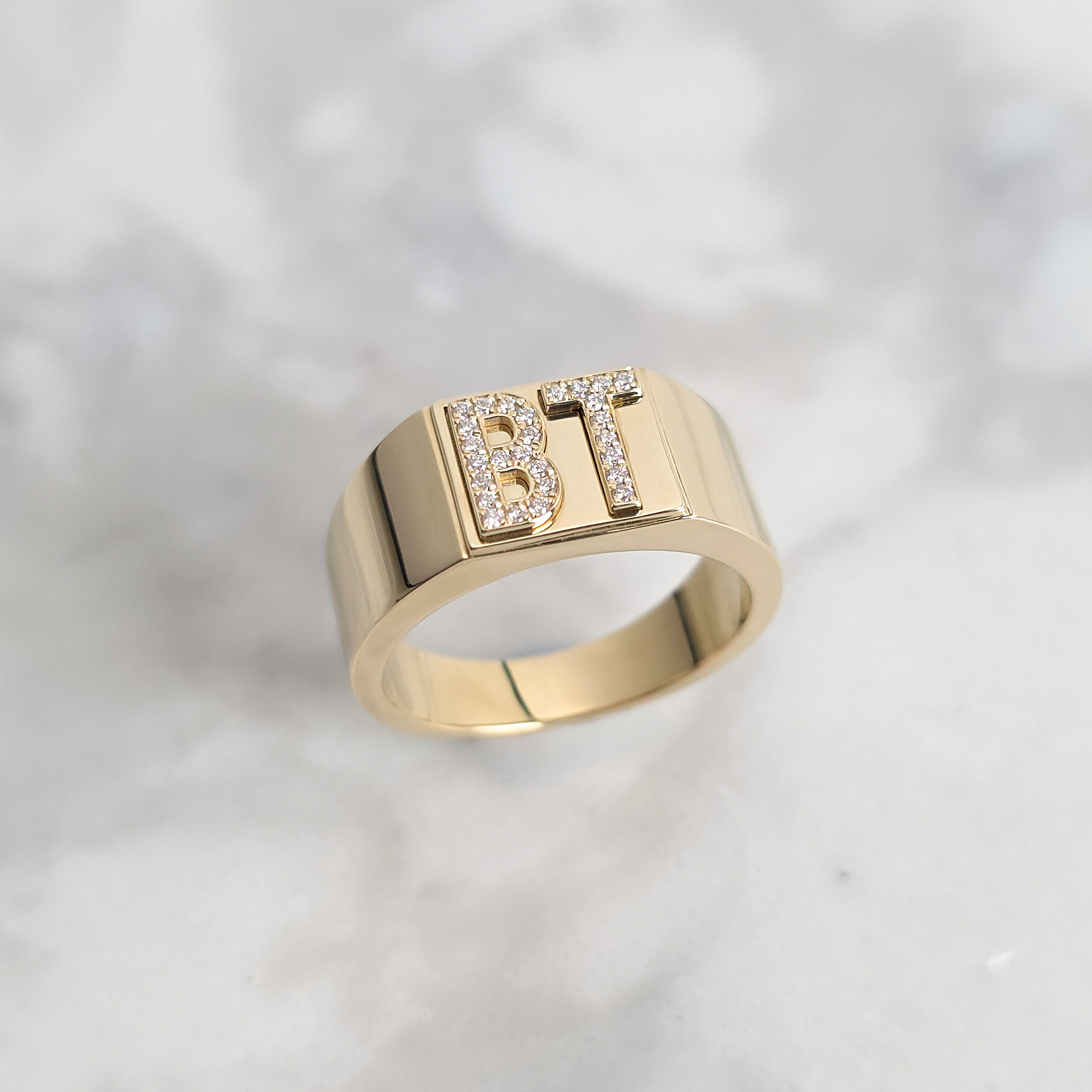 Custom │ Classic Diamond Initial Signet Ring