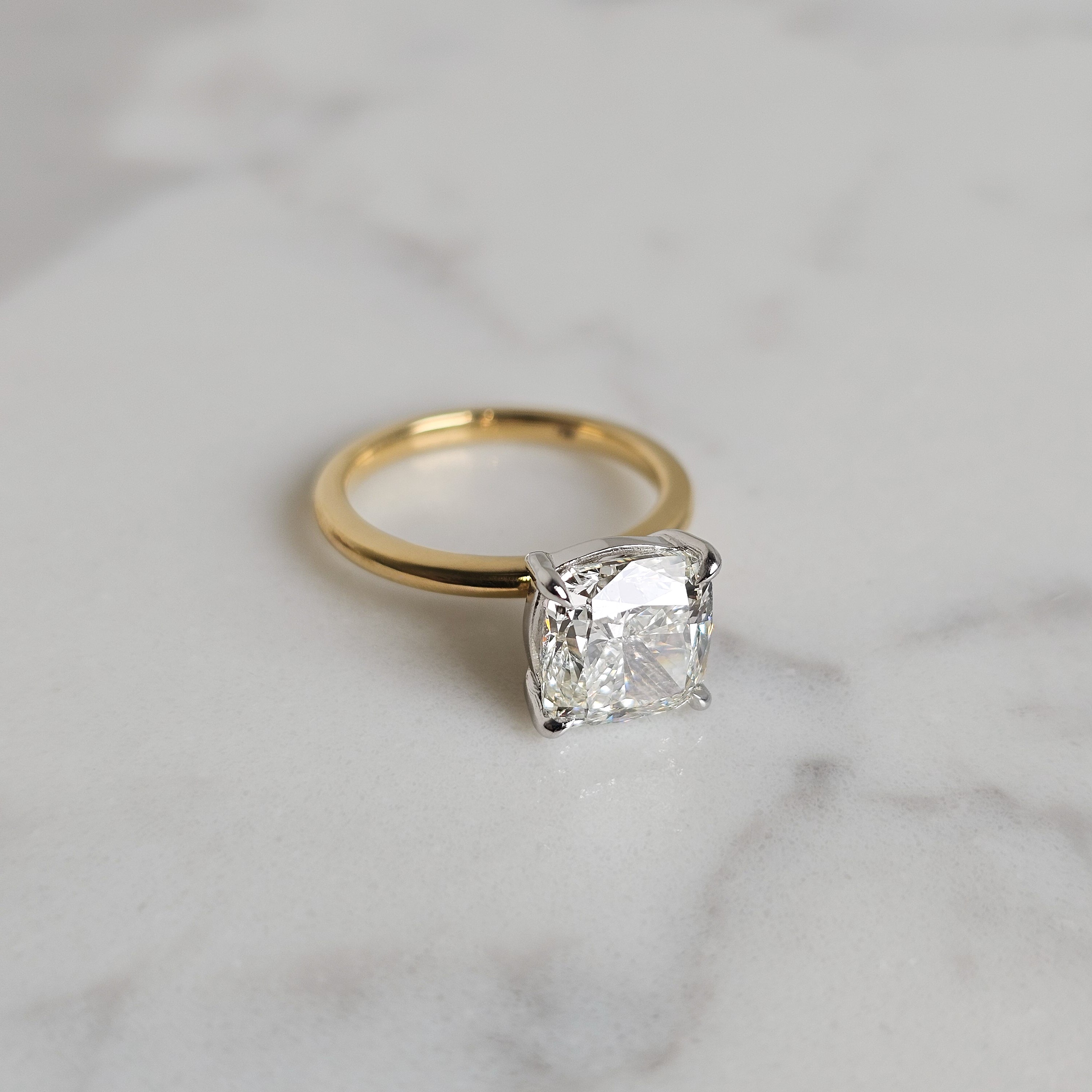 Cushion Cut Solitaire Ring 3.50ct Diamond in a two tone setting