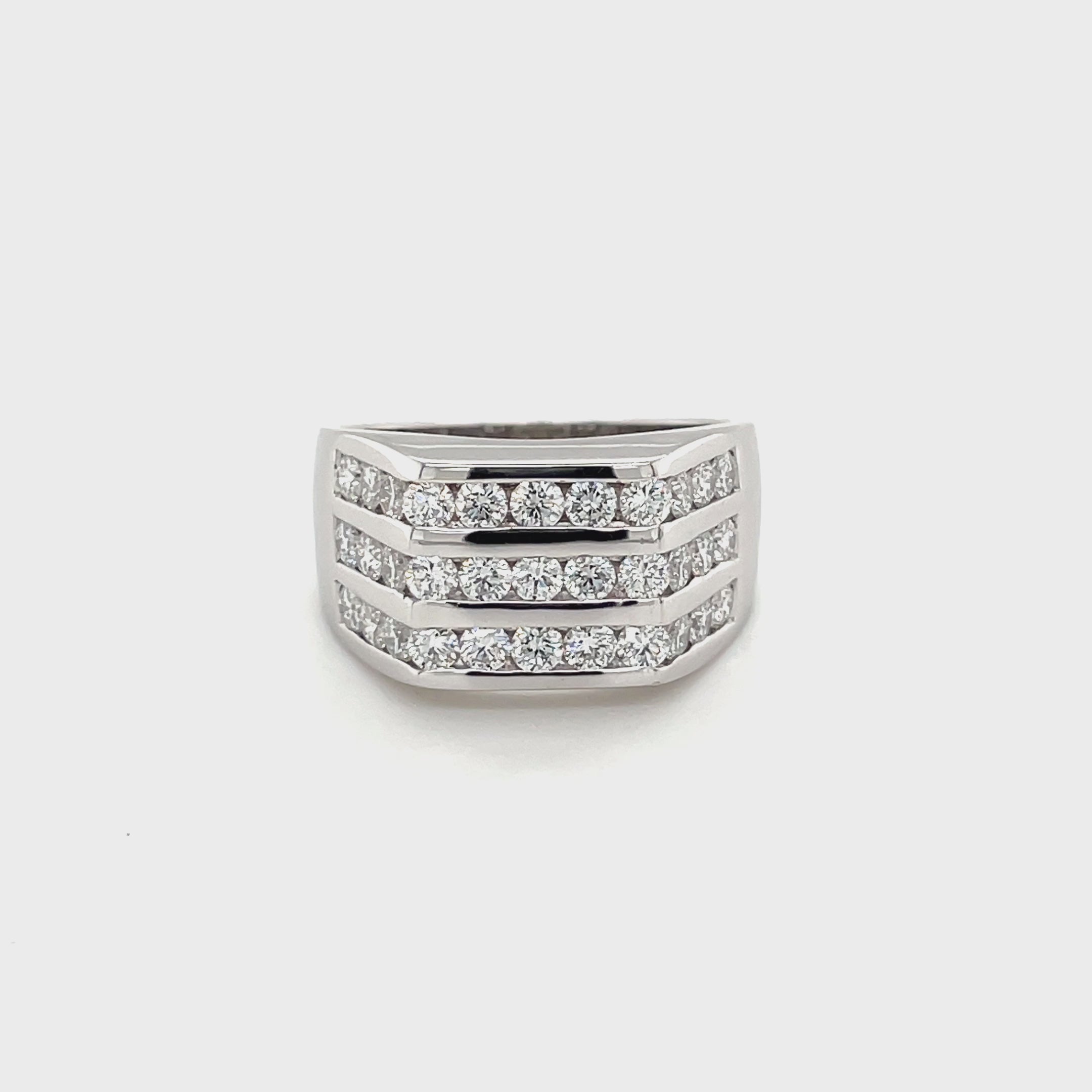 Mens diamond ring white gold 18ct with three rows of VS diamonds