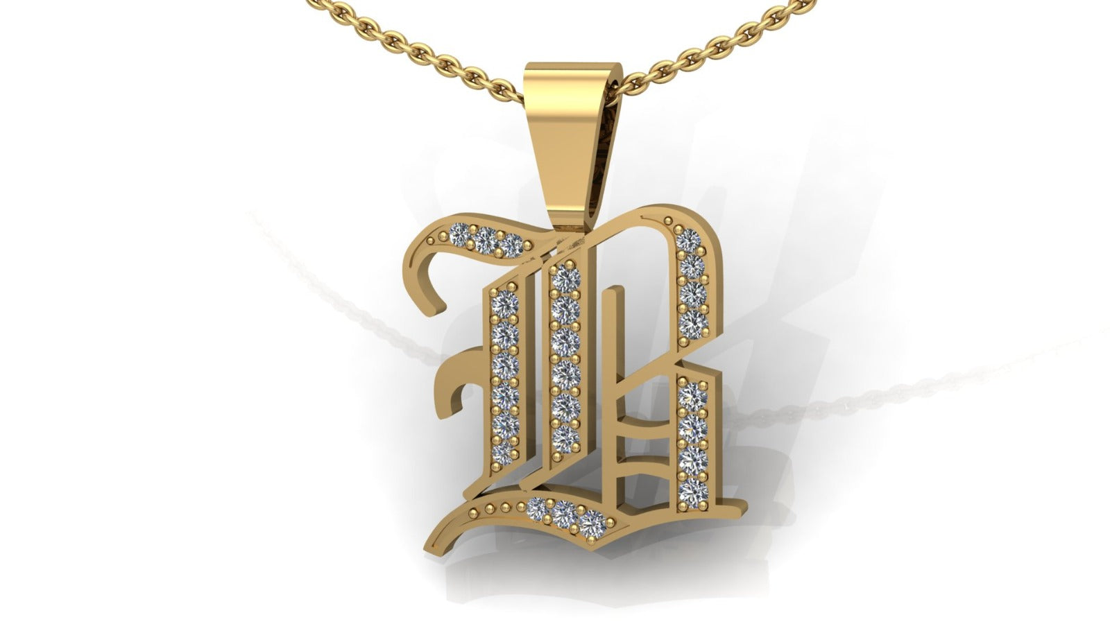 Old English Initial Diamond Pendant - Heavy