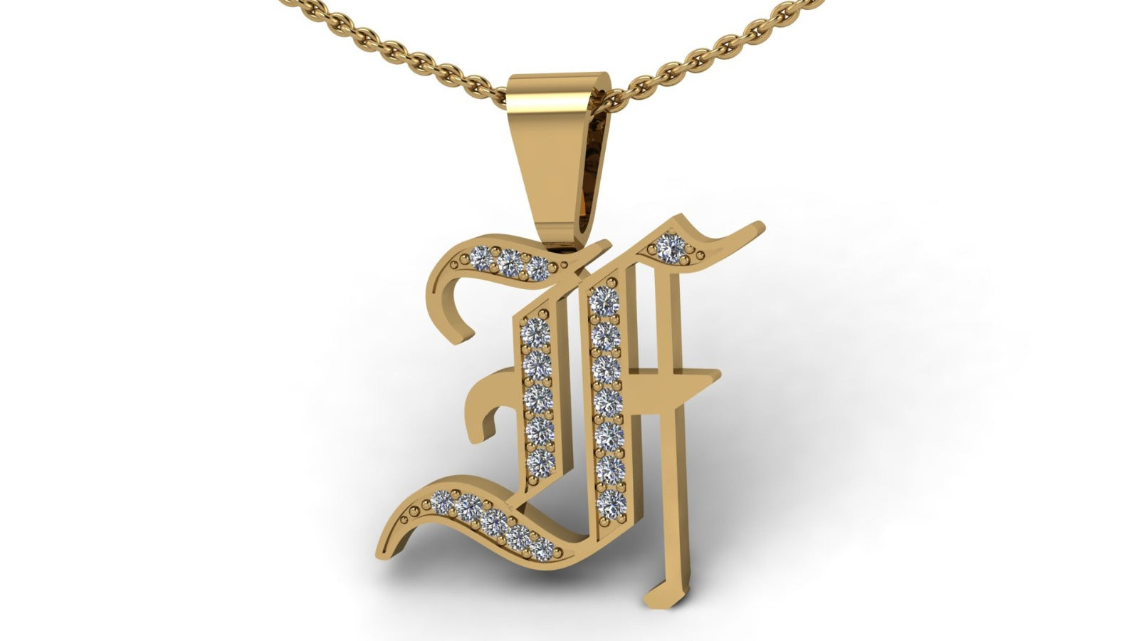 Old English Initial Diamond Pendant - Heavy