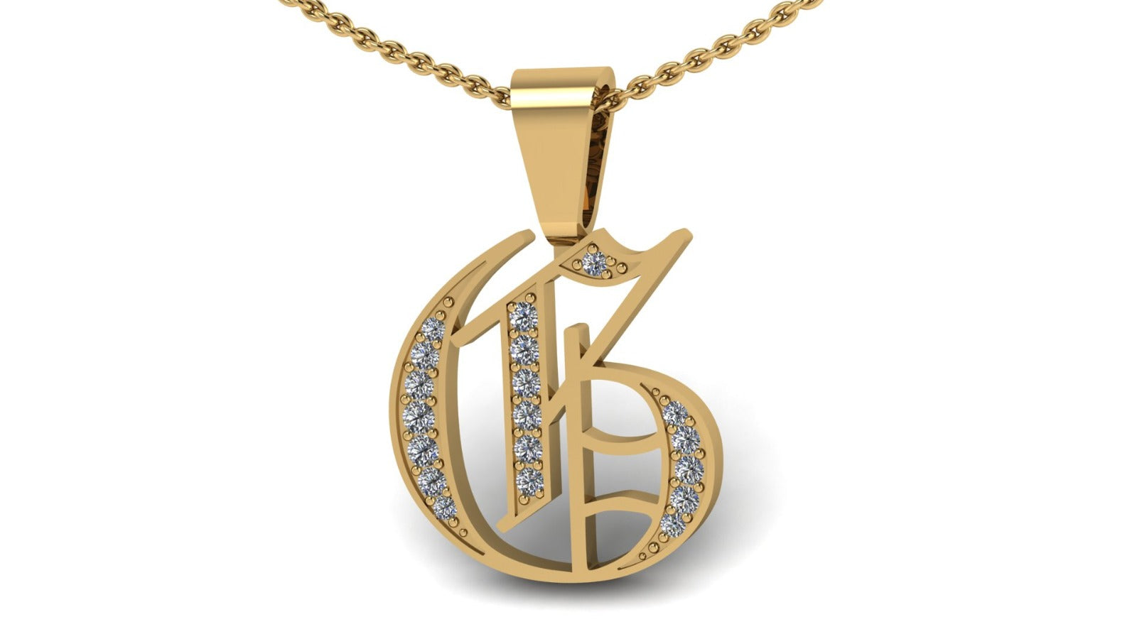 Old English Initial Diamond Pendant - Heavy
