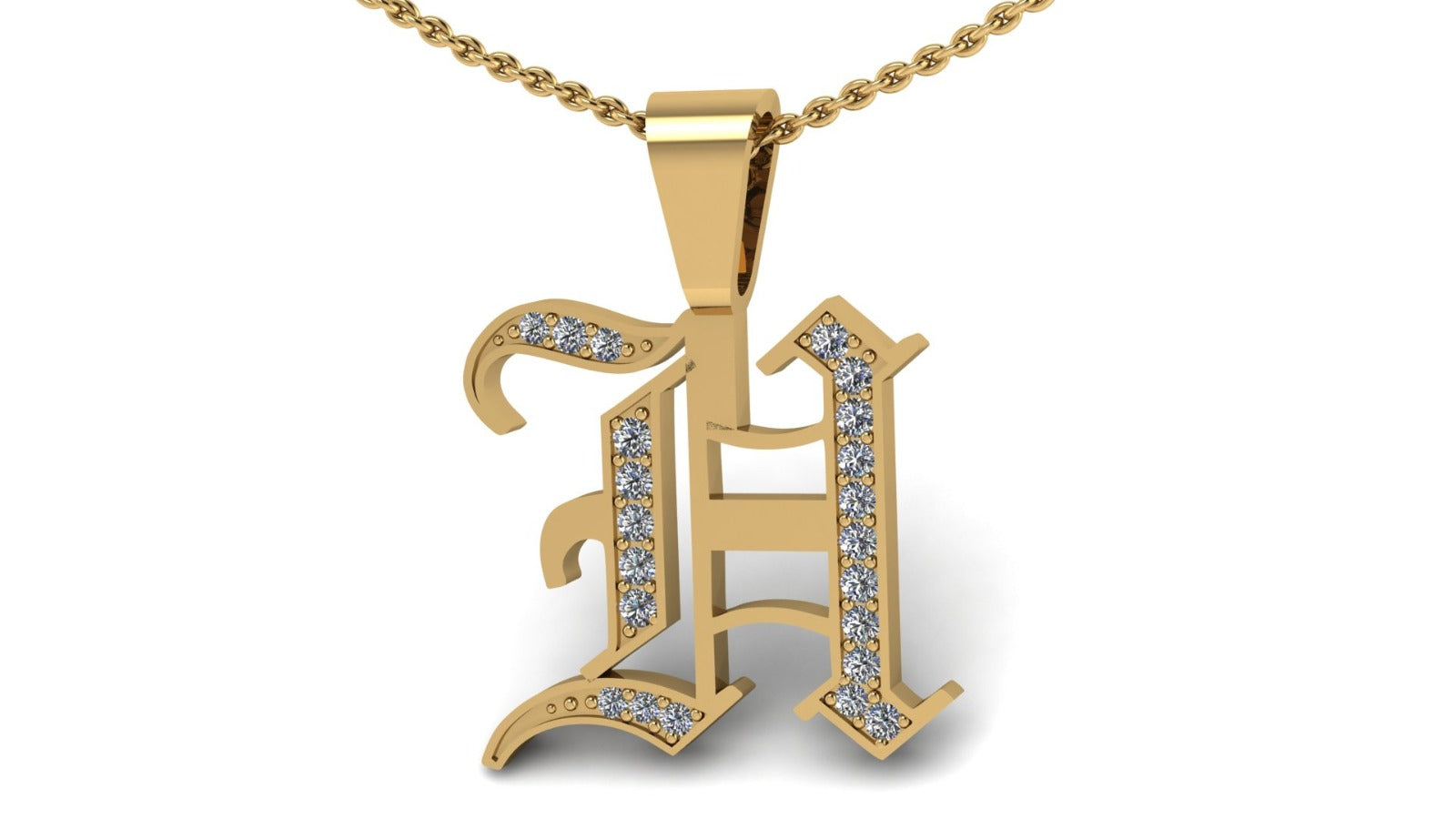 Old English Initial Diamond Pendant - Heavy