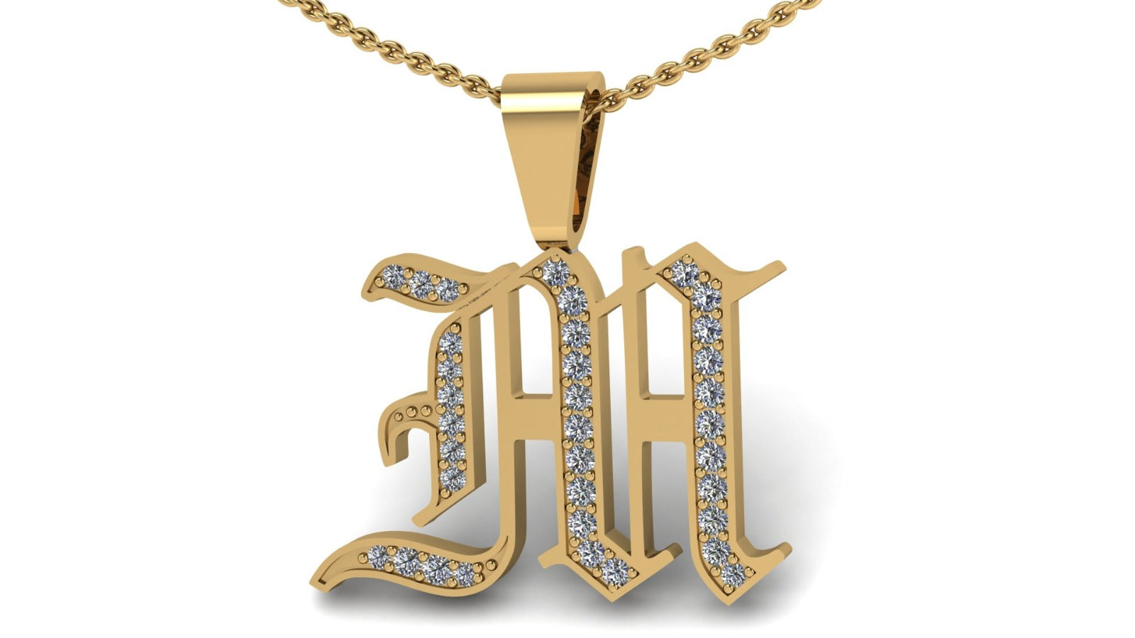 Old English Initial Diamond Pendant - Heavy