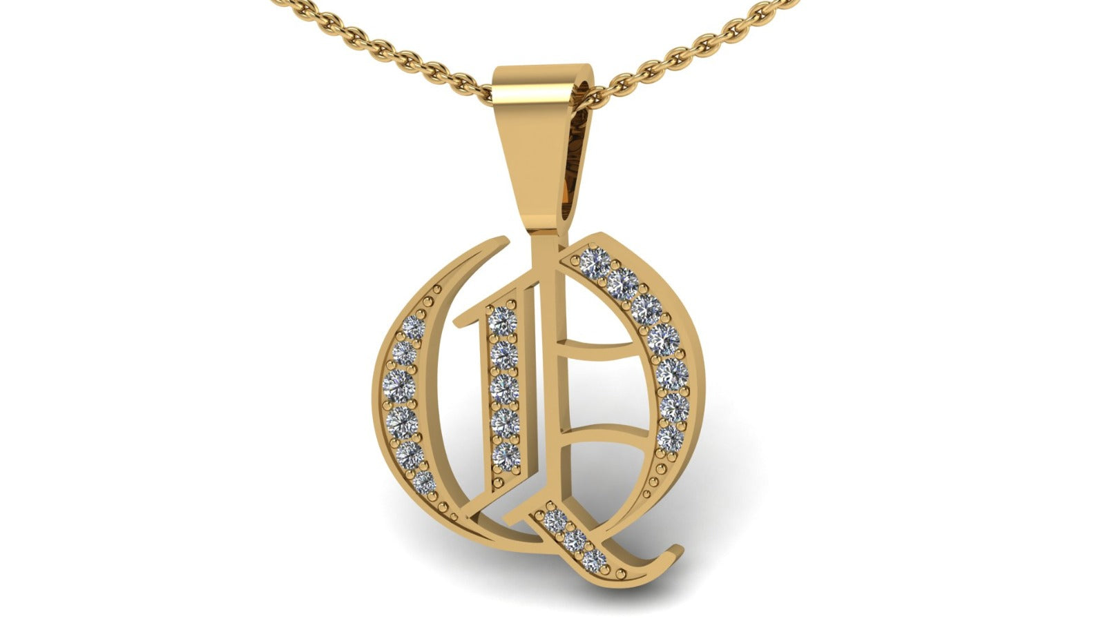Old English Initial Diamond Pendant - Heavy