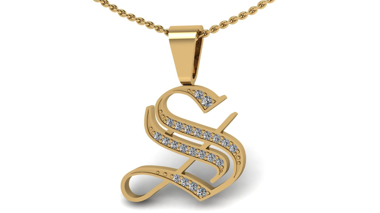 Old English Initial Diamond Pendant - Heavy
