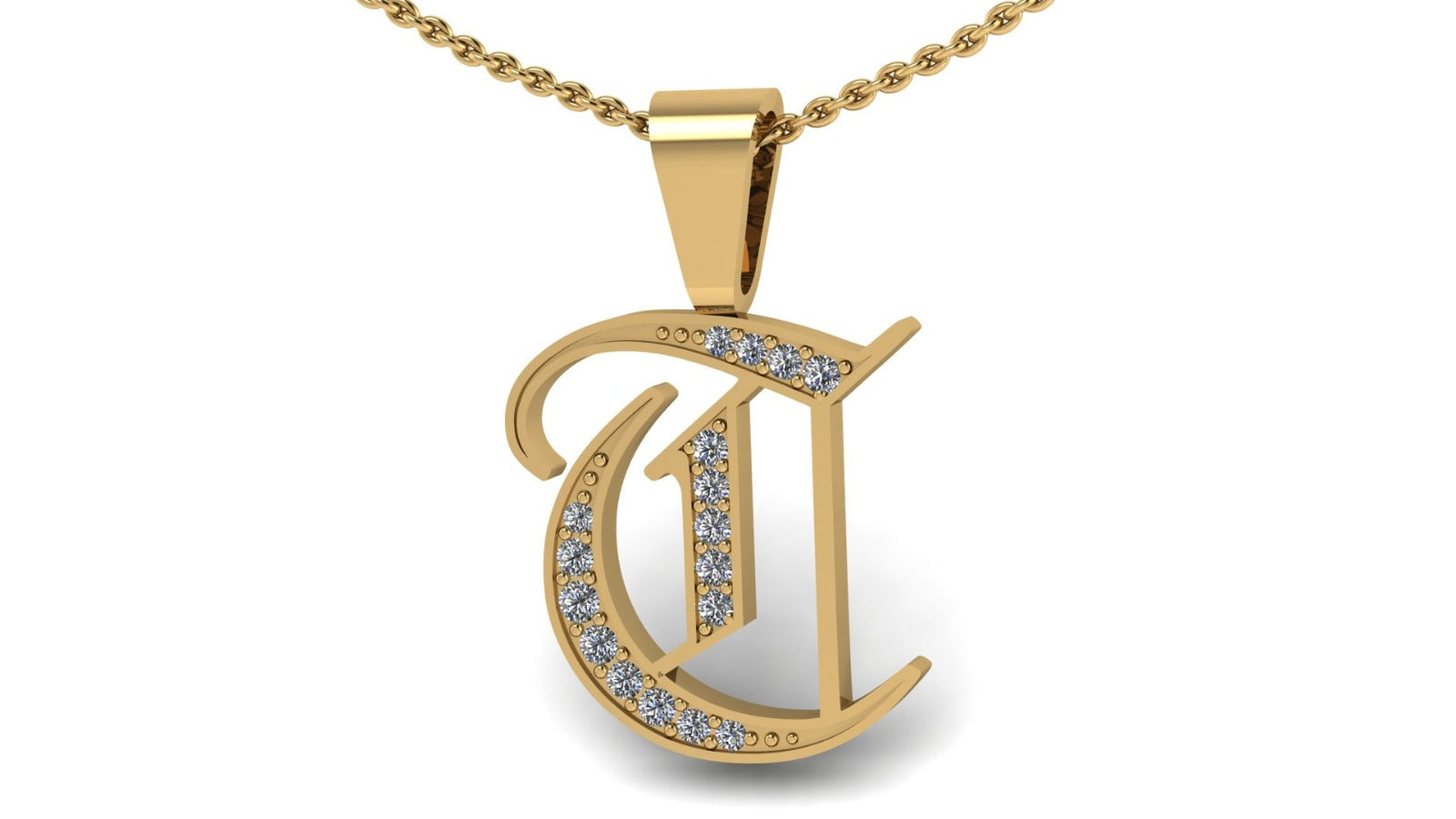 Old English Initial Diamond Pendant - Heavy