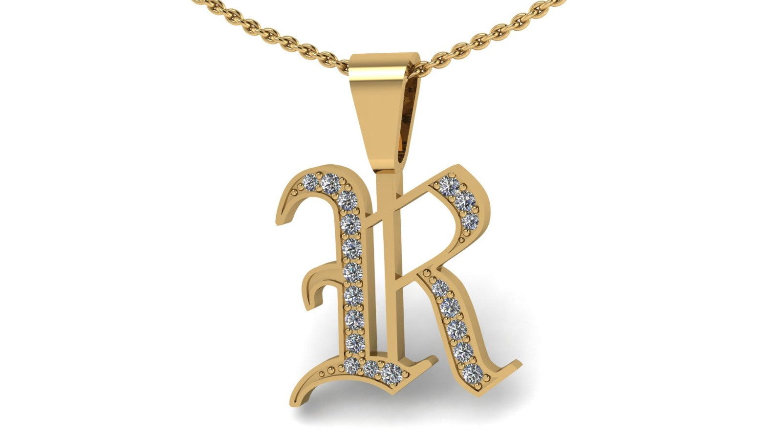 Old English Initial Diamond Pendant - Heavy